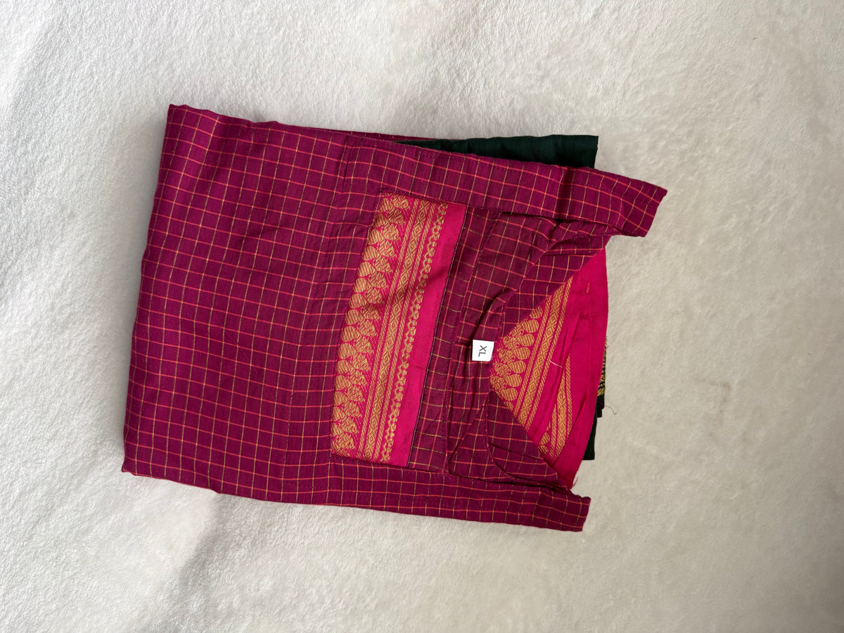 Pink with Green Handloom Checks Top and Dupatta Set