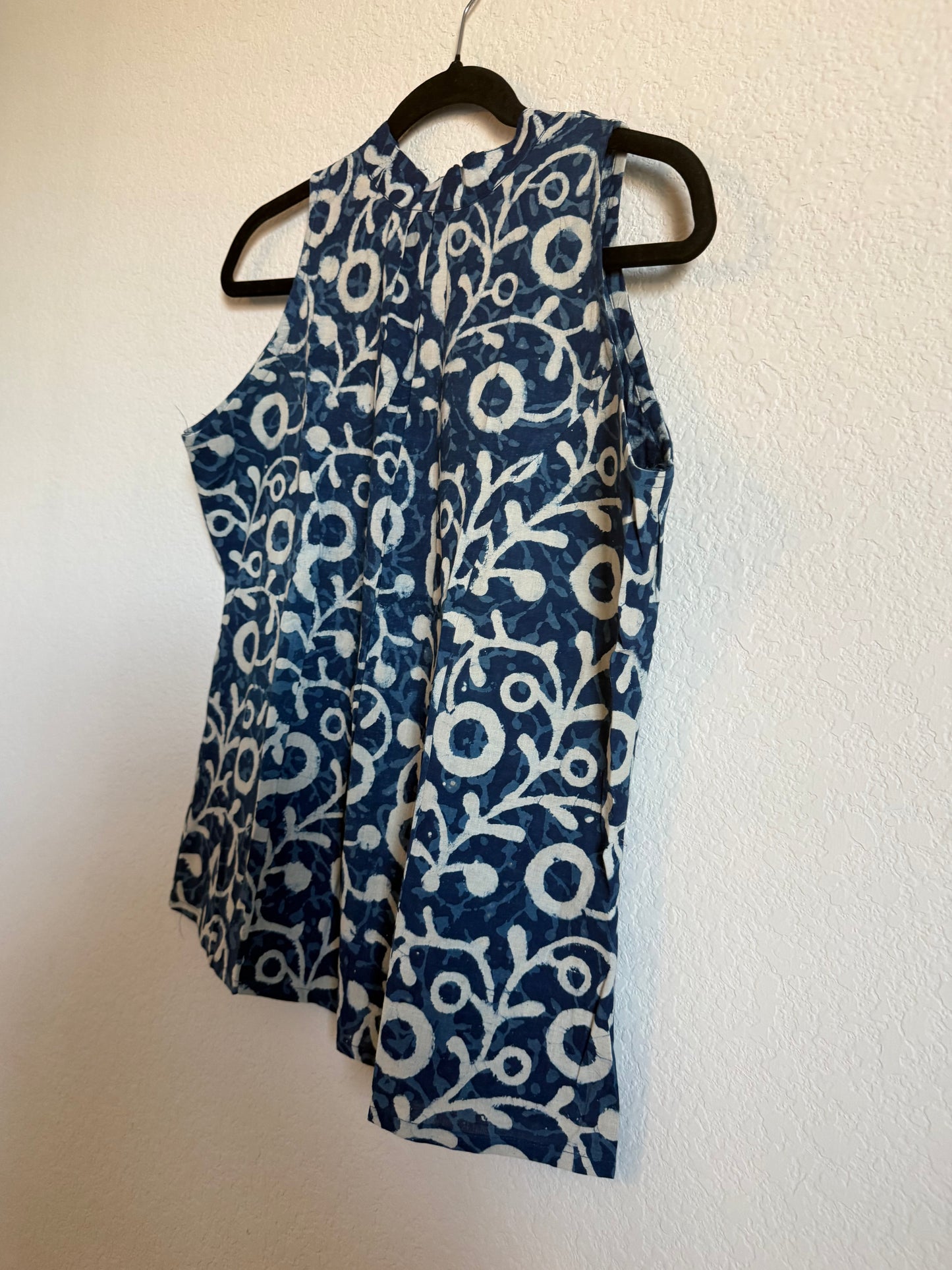 Indigo Blue Cotton Sleeveless Halter Neck Short Top