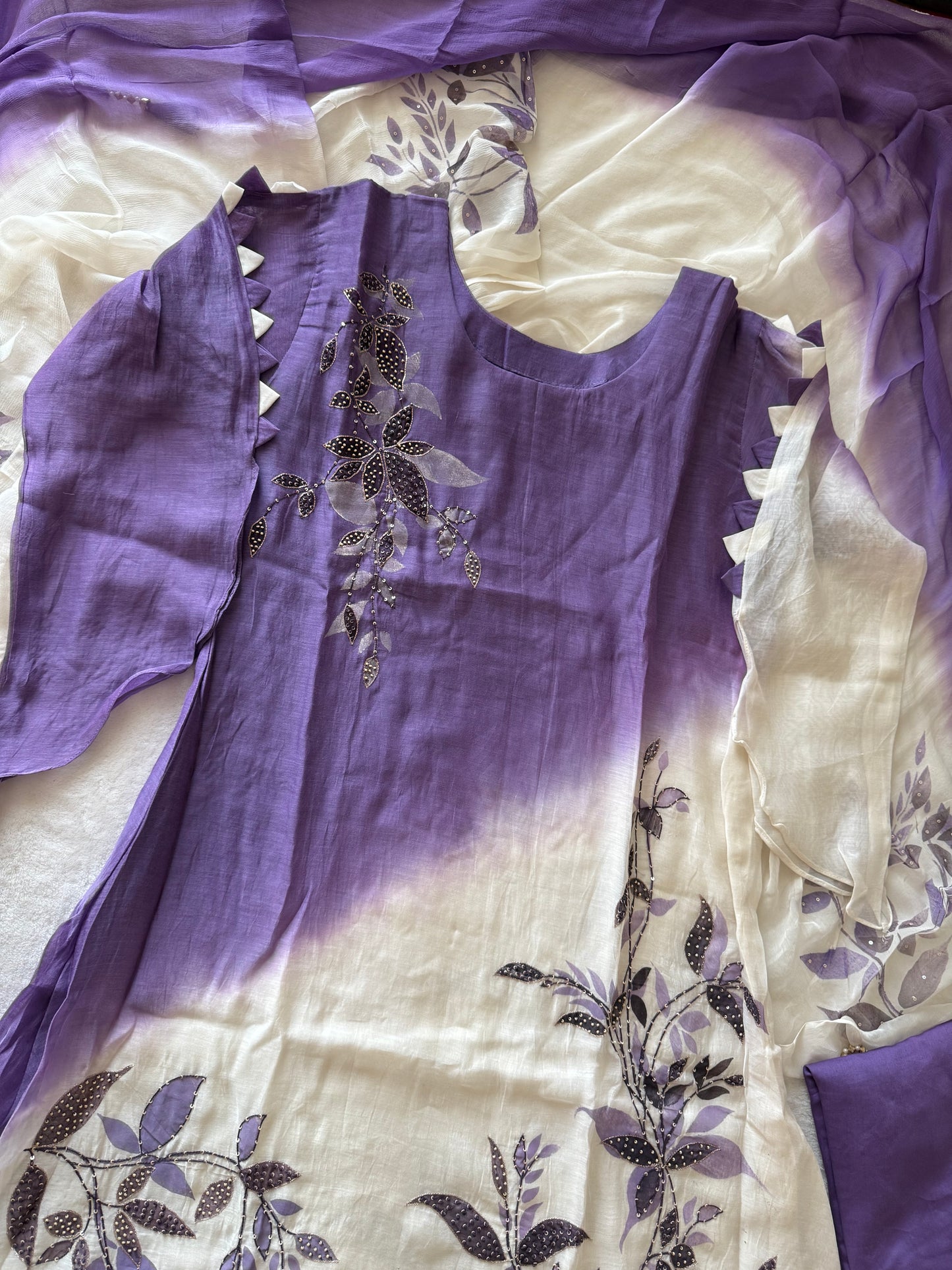 Pure mul chanderi handwork aline suit