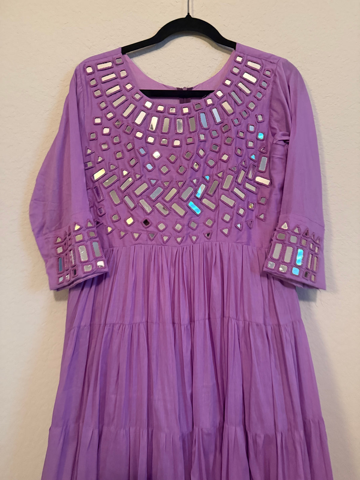 Lavendar Mirror Work Heavy Flared Anarkali Long Dress