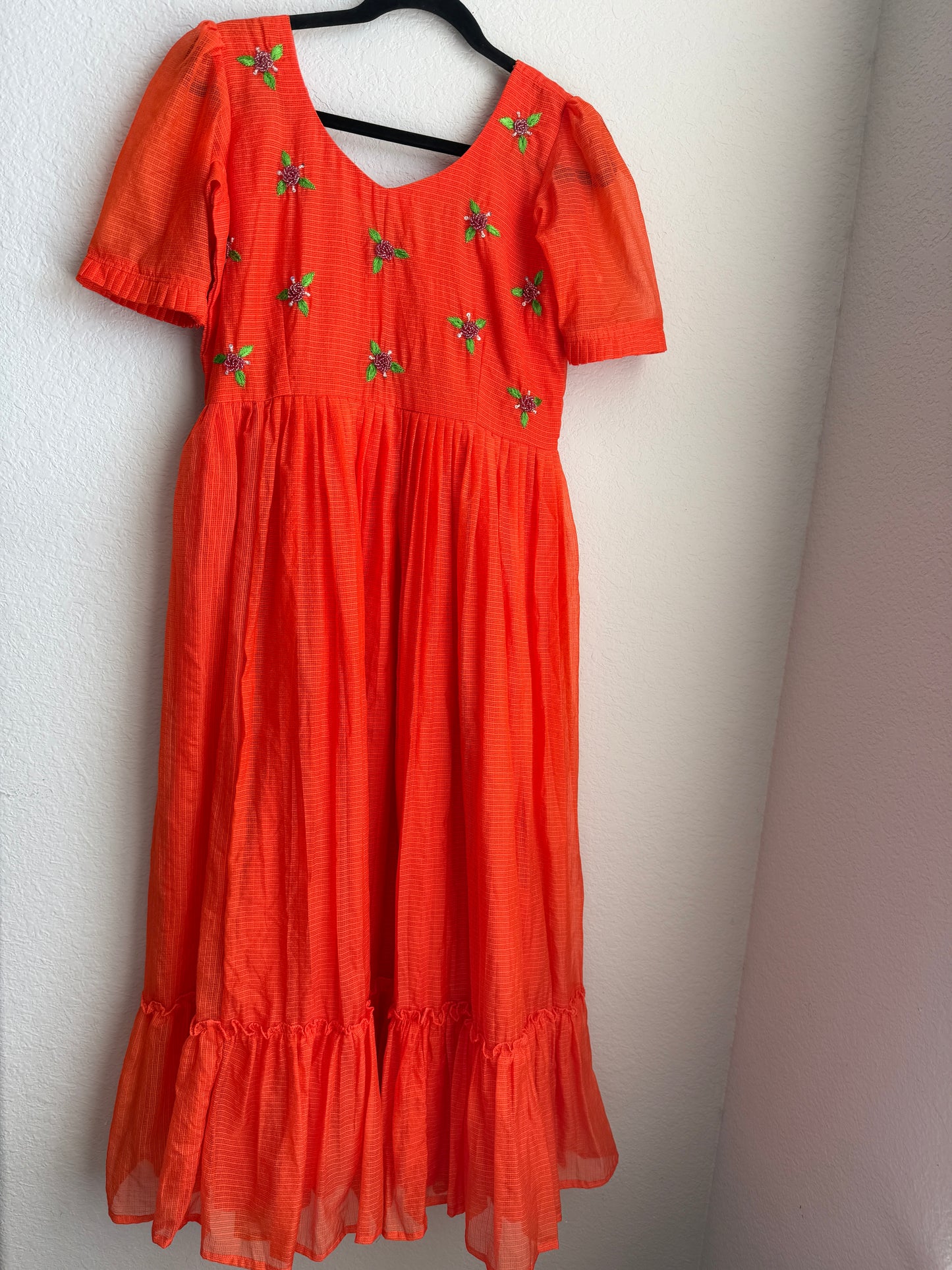 Rust orange maggam work kota midi dress