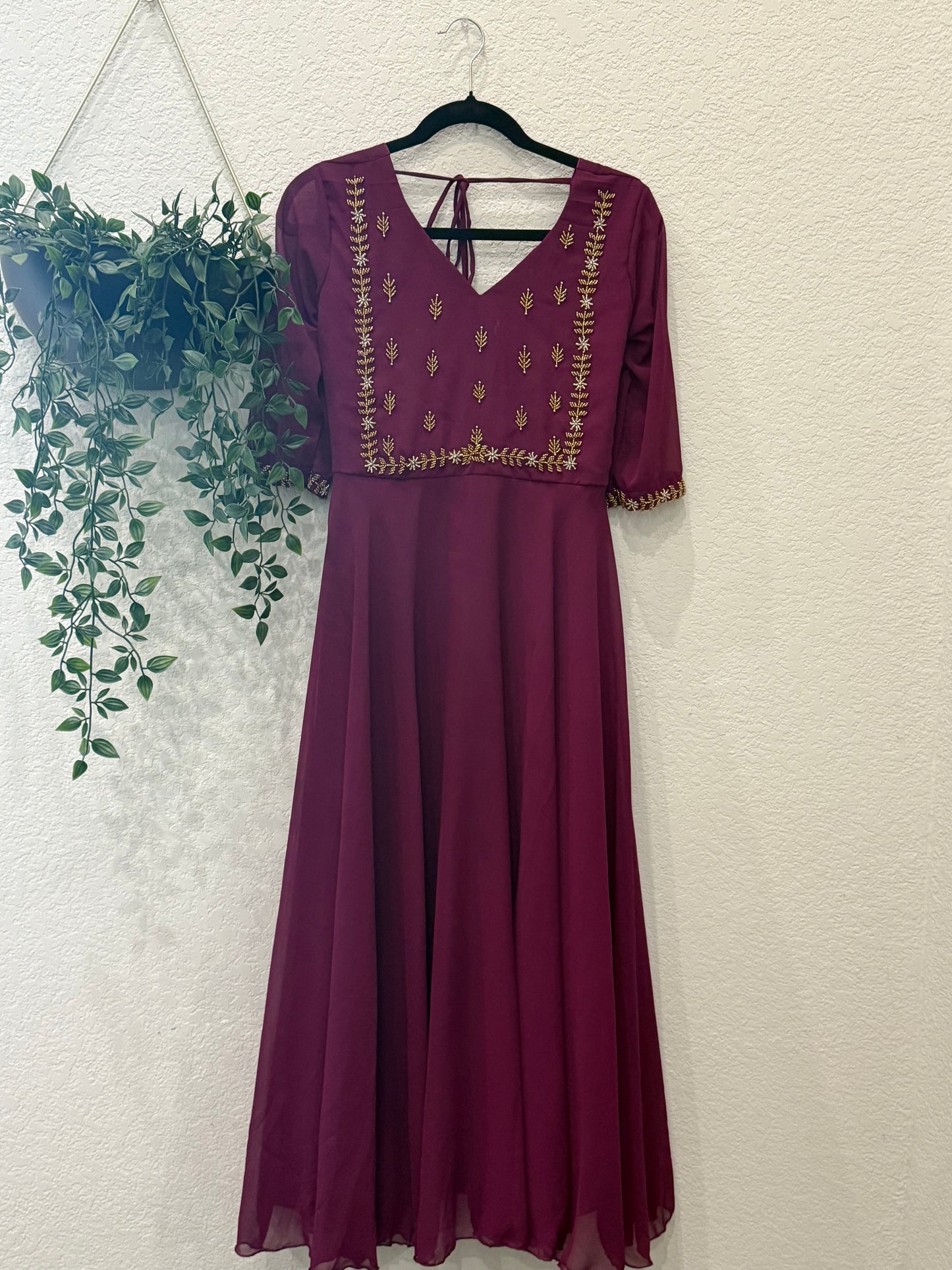 Wine shade georgette maggam work anarkali tunic