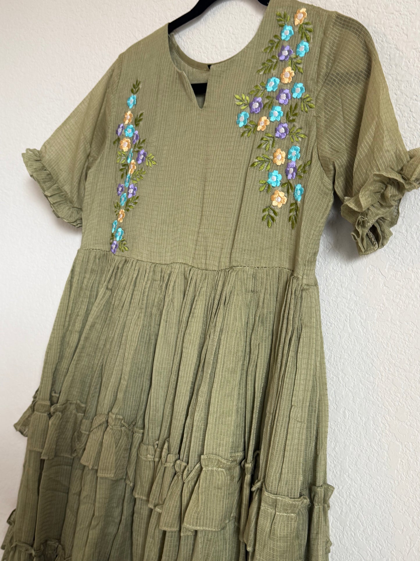Green Floral Kota Frock
