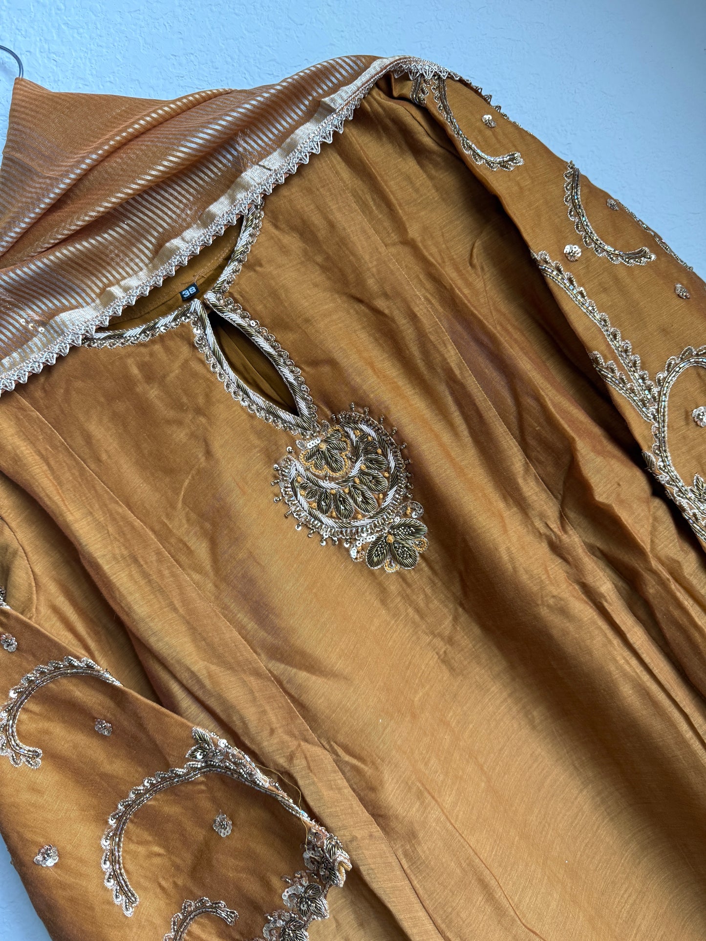 Coffee Brown Shade pure mul chanderi handwork suit set with tissue dupatta