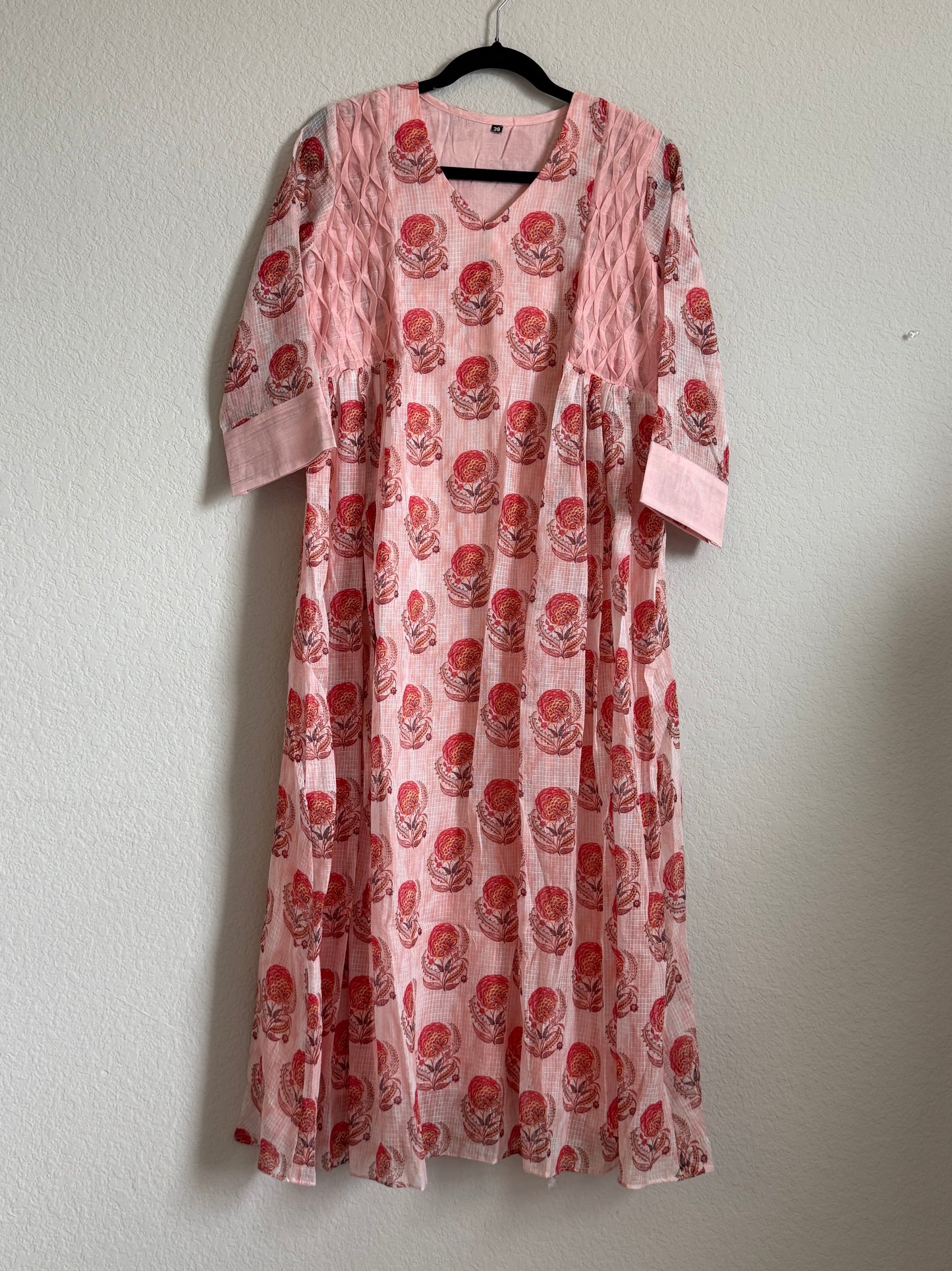 Peach floral v neck kota frock