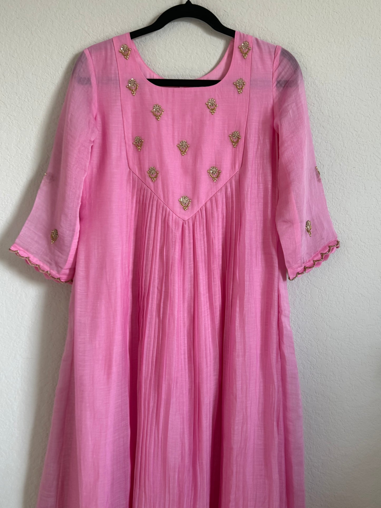 Light Pink Mul Chanderi Handwork Designer Dress