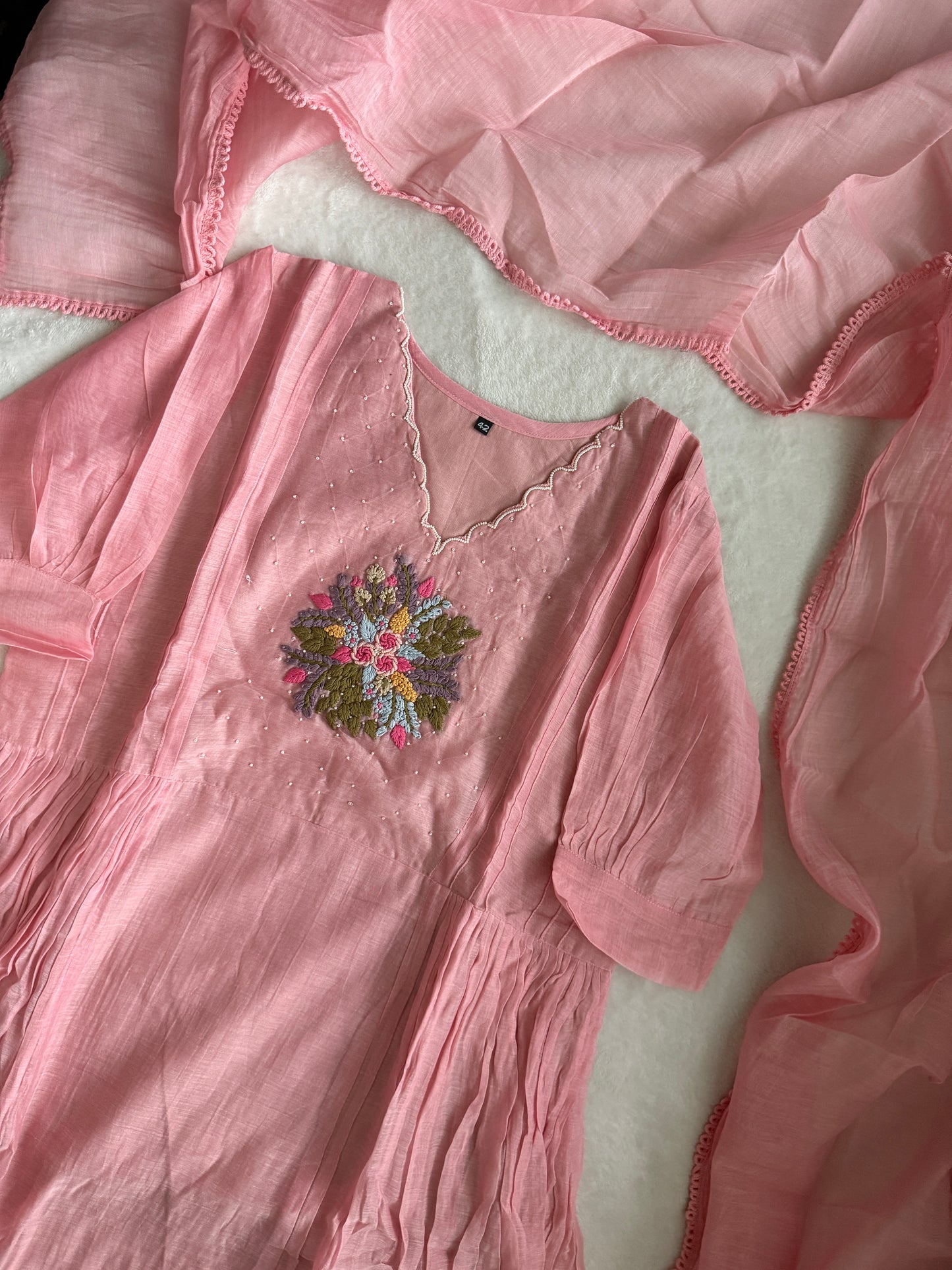 Pastel Pink Mul Chanderi Anarkali Kurti Set – Elegant Designer Ethnic Wear