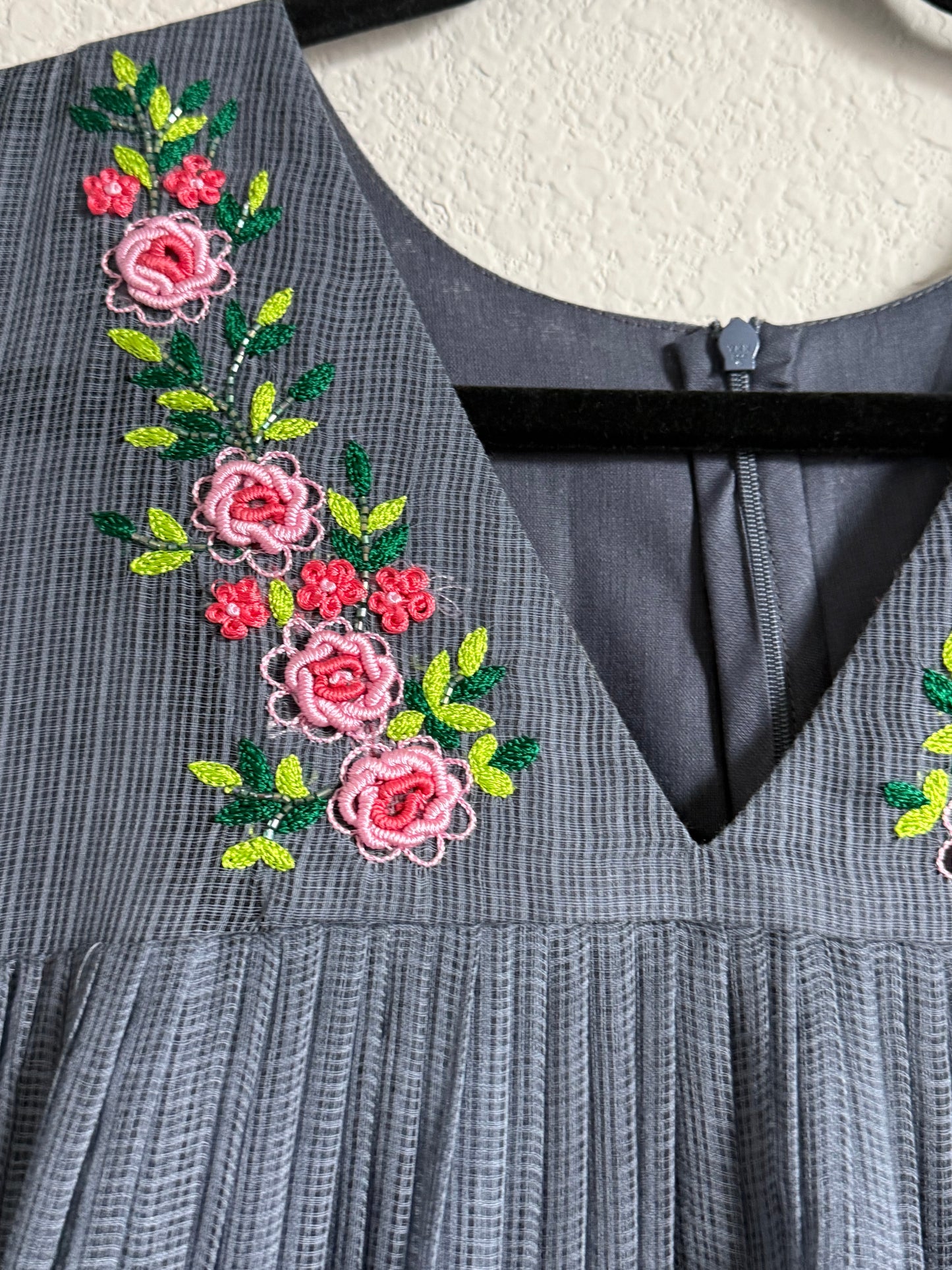Gray Kota Sleeveless Maggam Work Dress