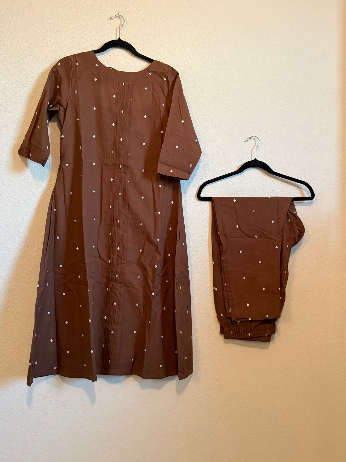 Brown Cotton A-line Customized Coord Set