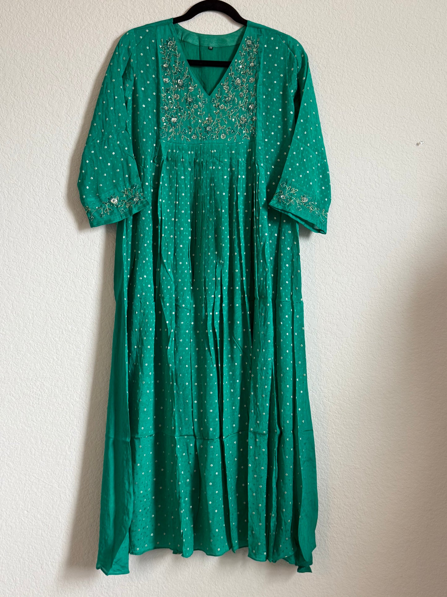 Green Chinnon Maggam Work Flowy Tunic