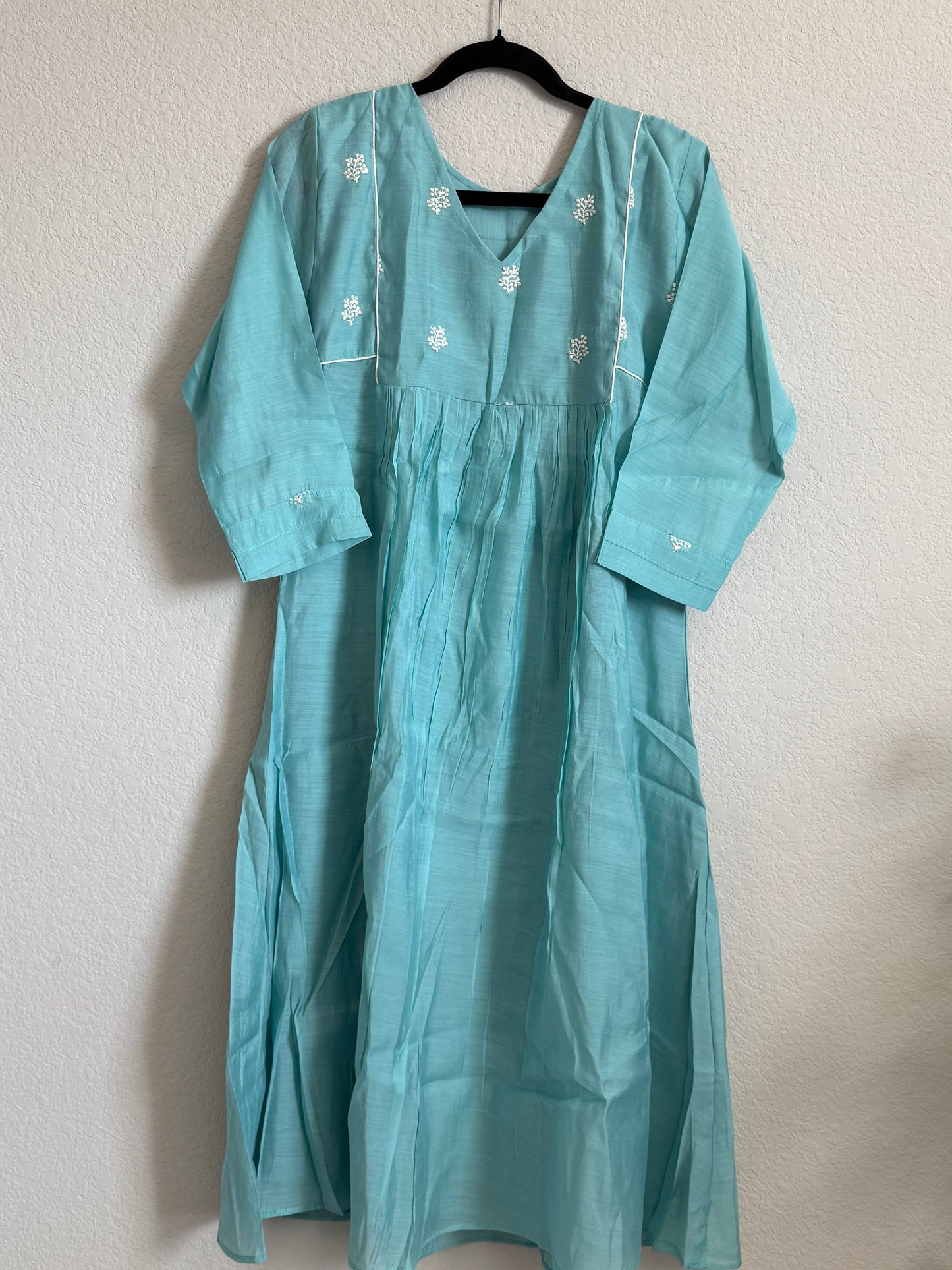Sky Blue Mul Chanderi A-line Frock Kurti