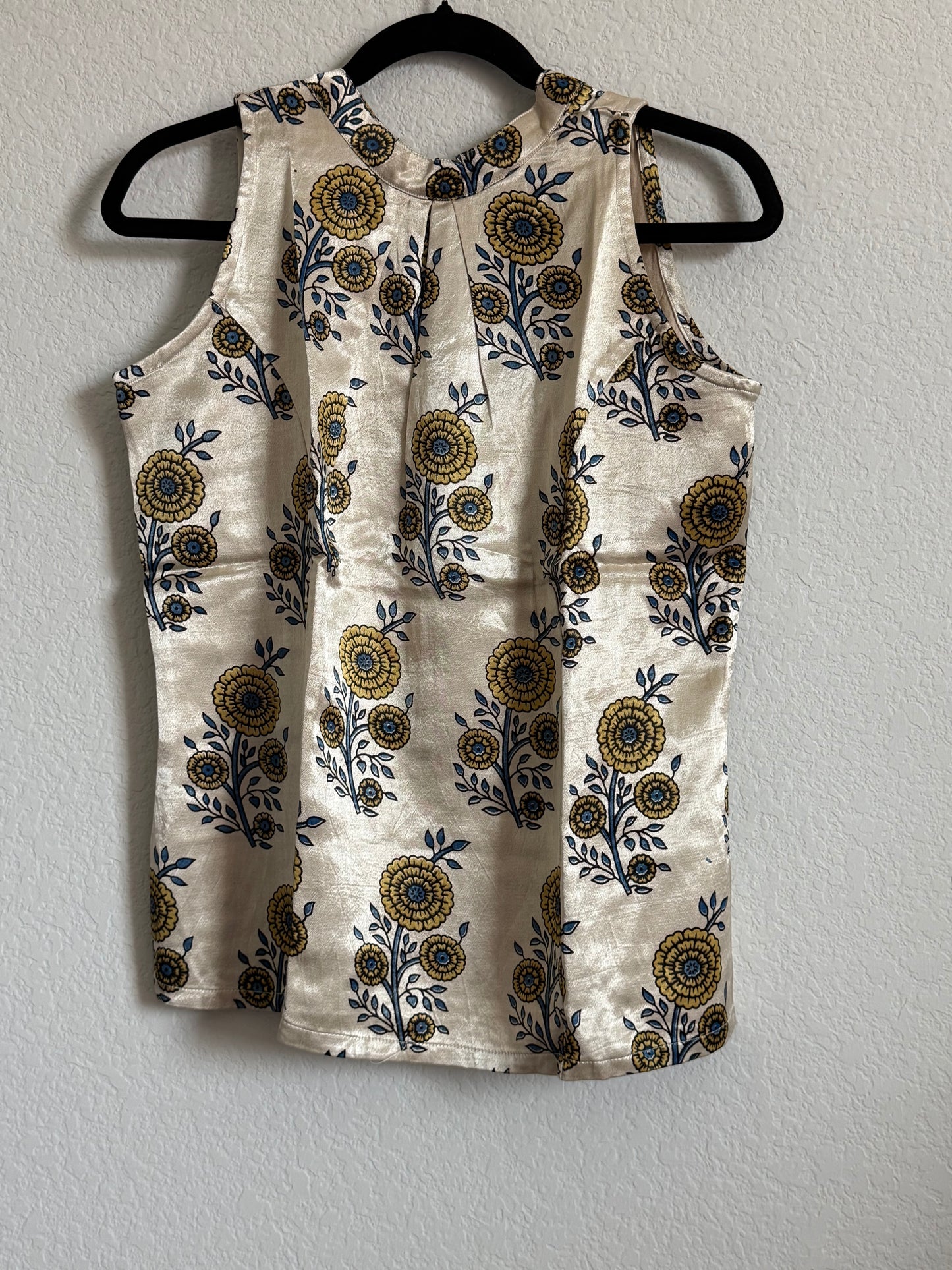 Ajrakh Floral Print Mashru Silk Sleeveless Halter Neck Short Top