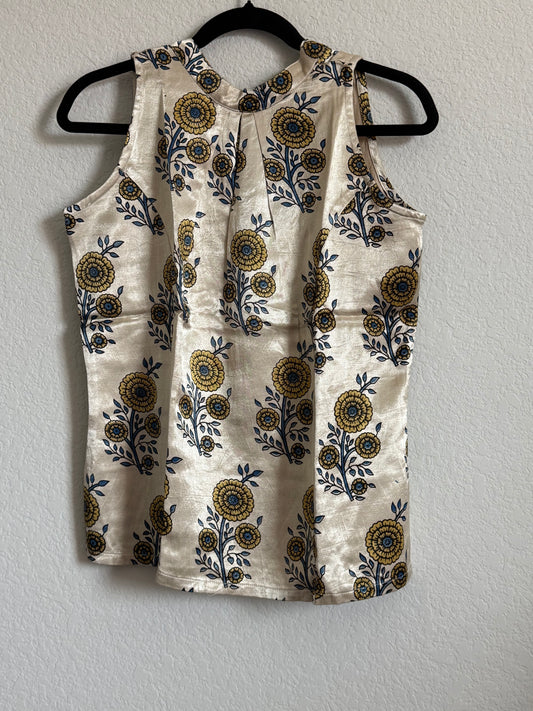 Ajrakh Floral Print Mashru Silk Sleeveless Halter Neck Short Top