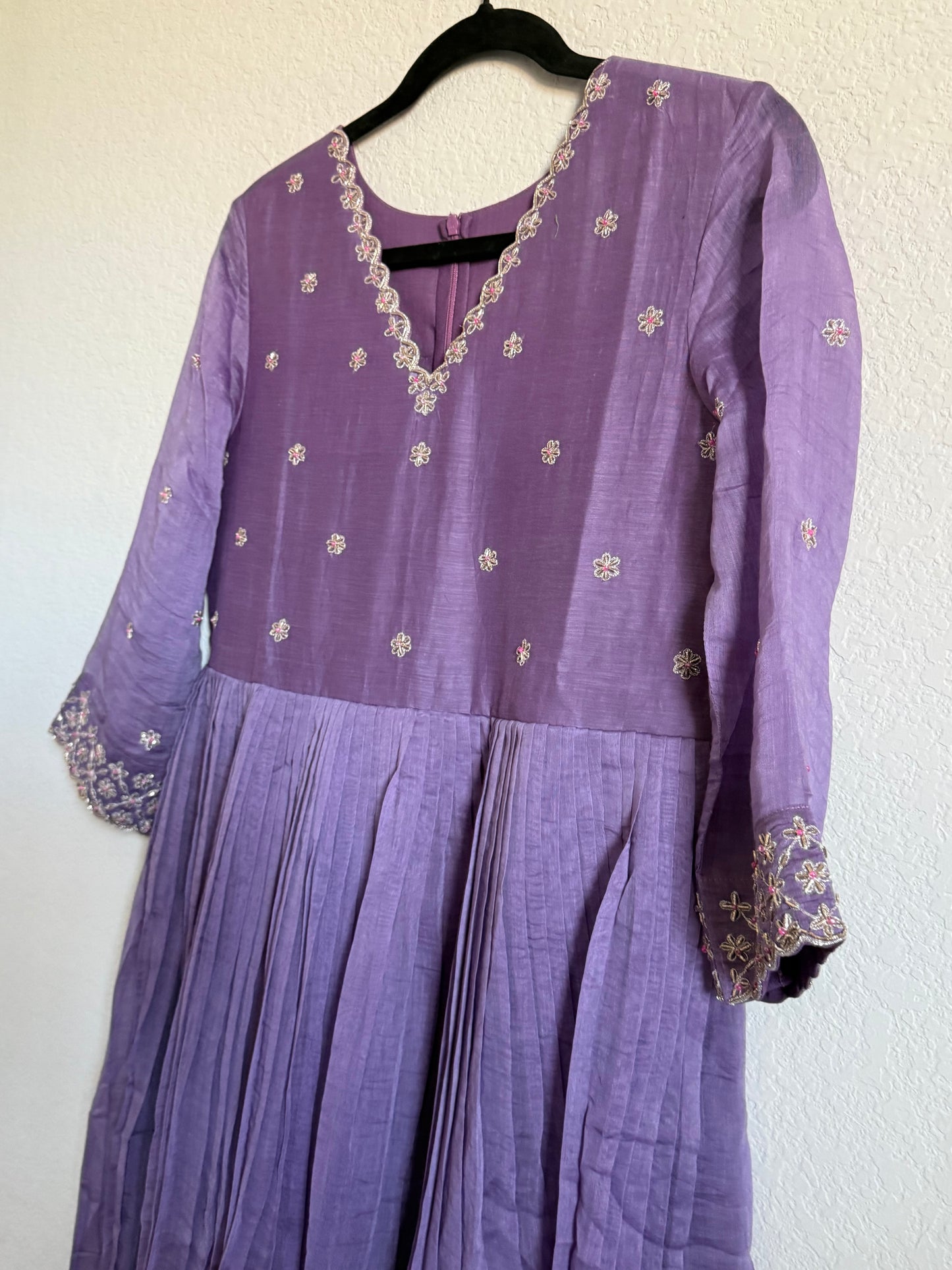 Lilac Mul Chanderi Handwork Designer Dress