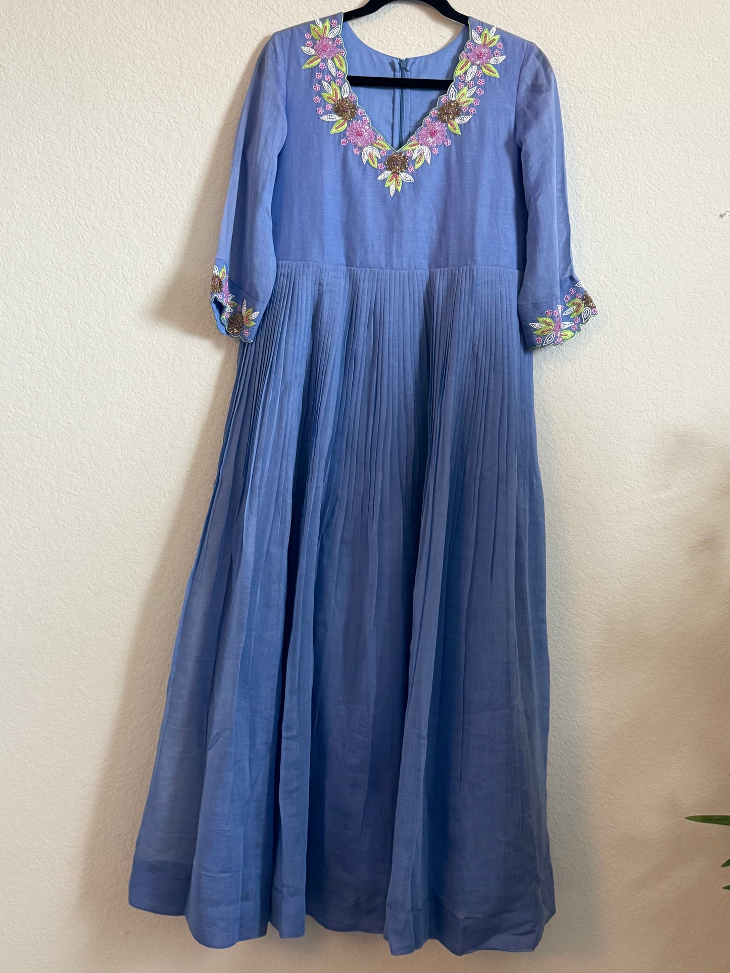 Blue Mul Chanderi Handwork Designer Dress