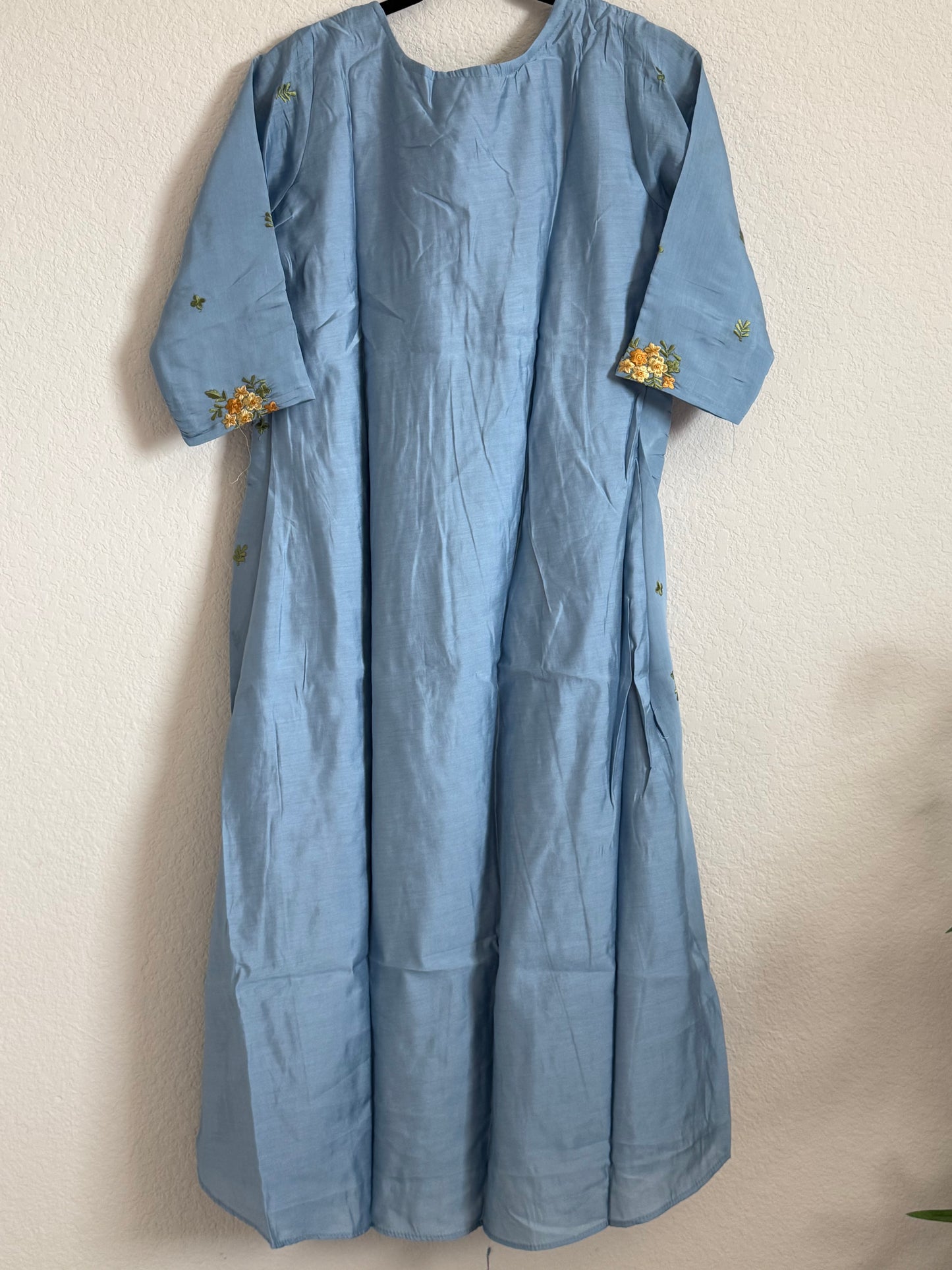 Powder Blue Mul Chanderi A-line Kurti