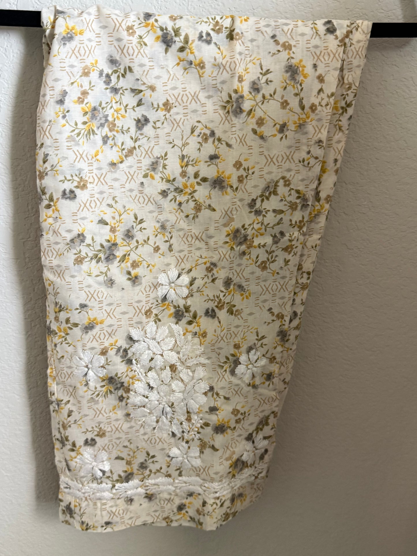 Yellow Floral Printed Cotton Chikankari Coord Set - Top with Palazzo