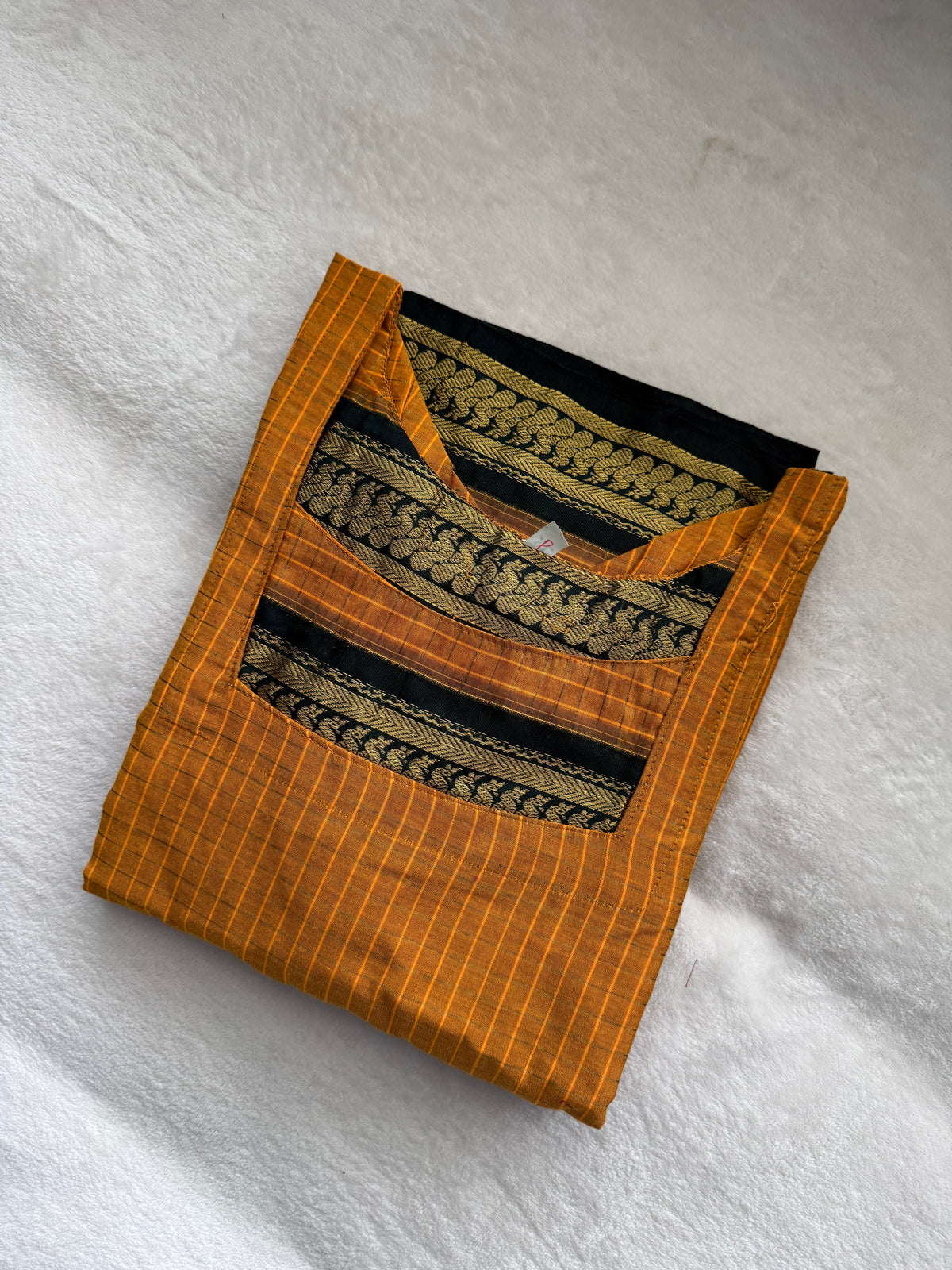Yellow with Green Handloom Checks Top and Dupatta Set