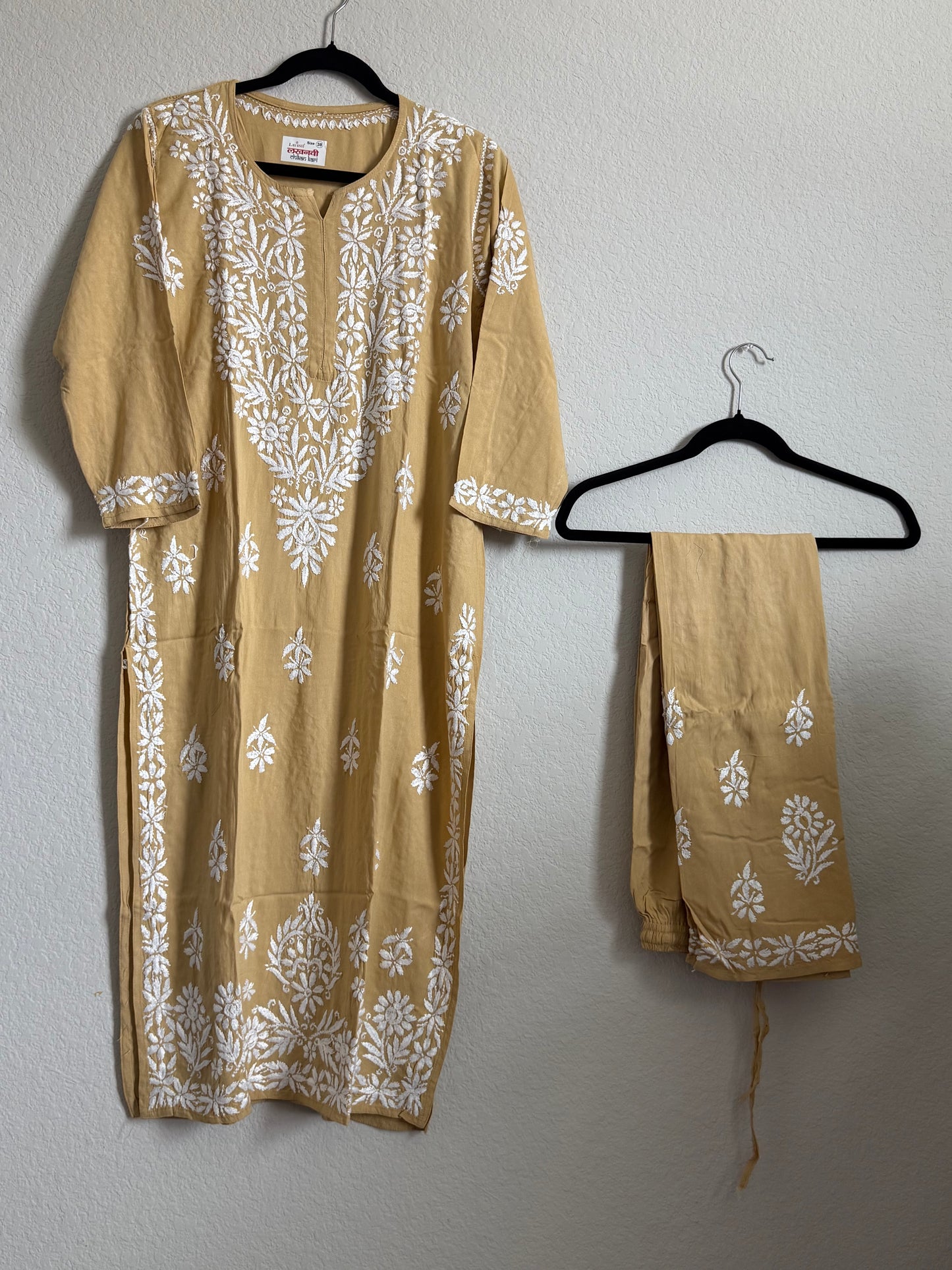 Biege Rayon Chikankari Coord Set - Top with Palazzo
