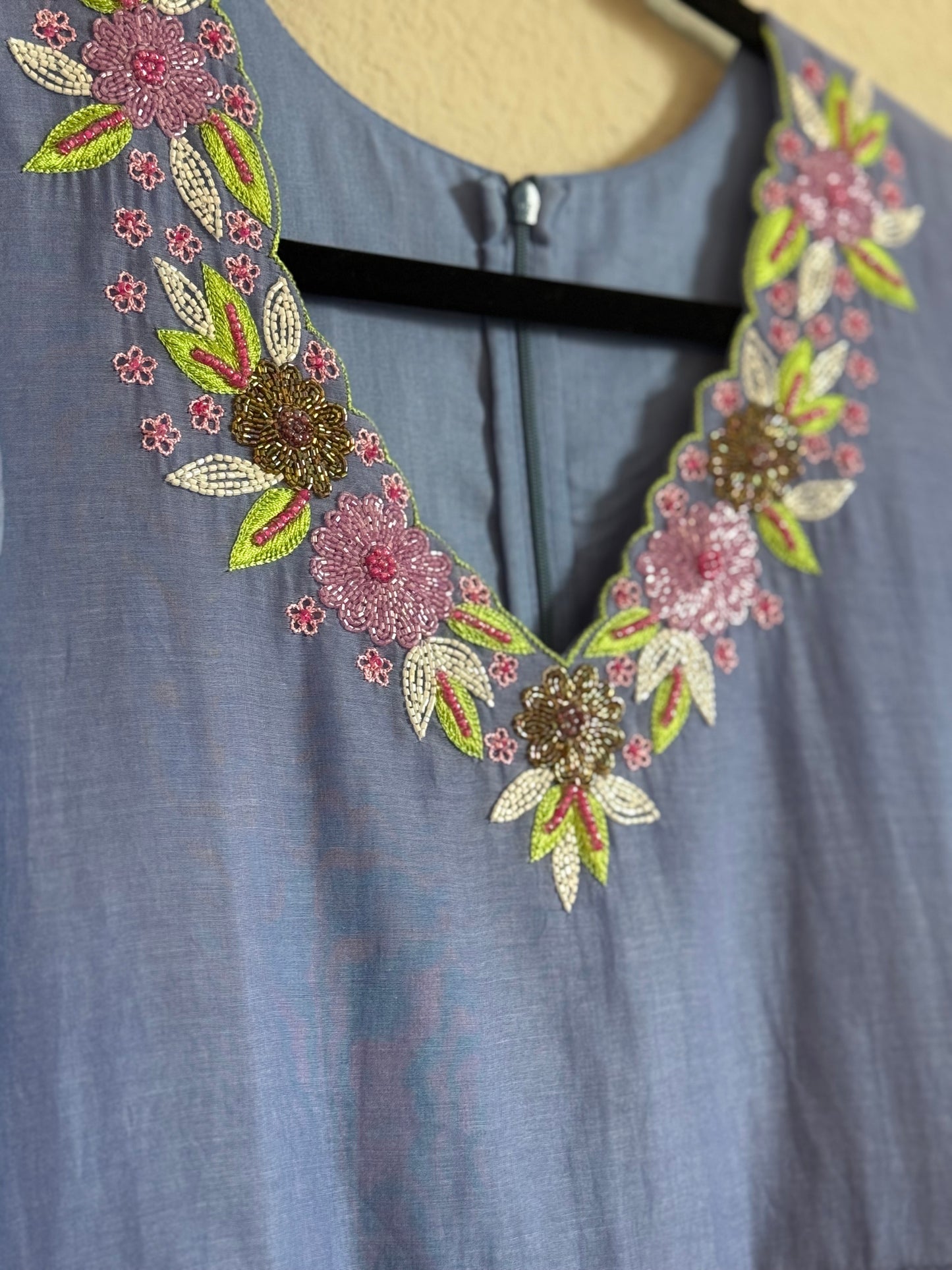 Blue Mul Chanderi Handwork Designer Dress