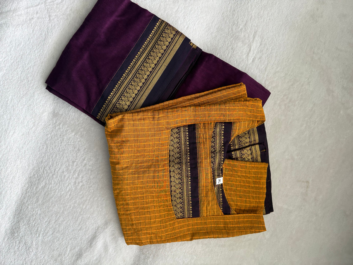 Yellow with Purple Handloom Checks Top and Dupatta Set