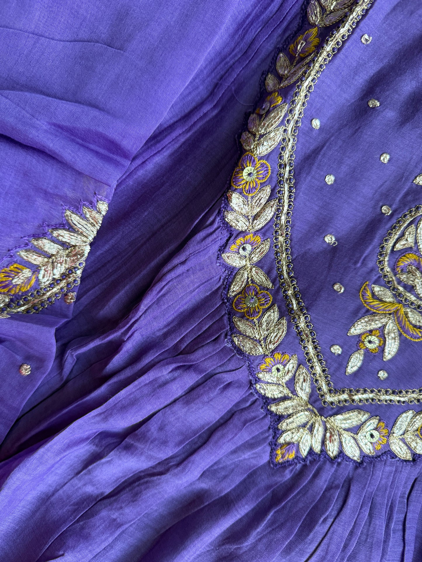 Purple mul chanderi designer A-line kurti set