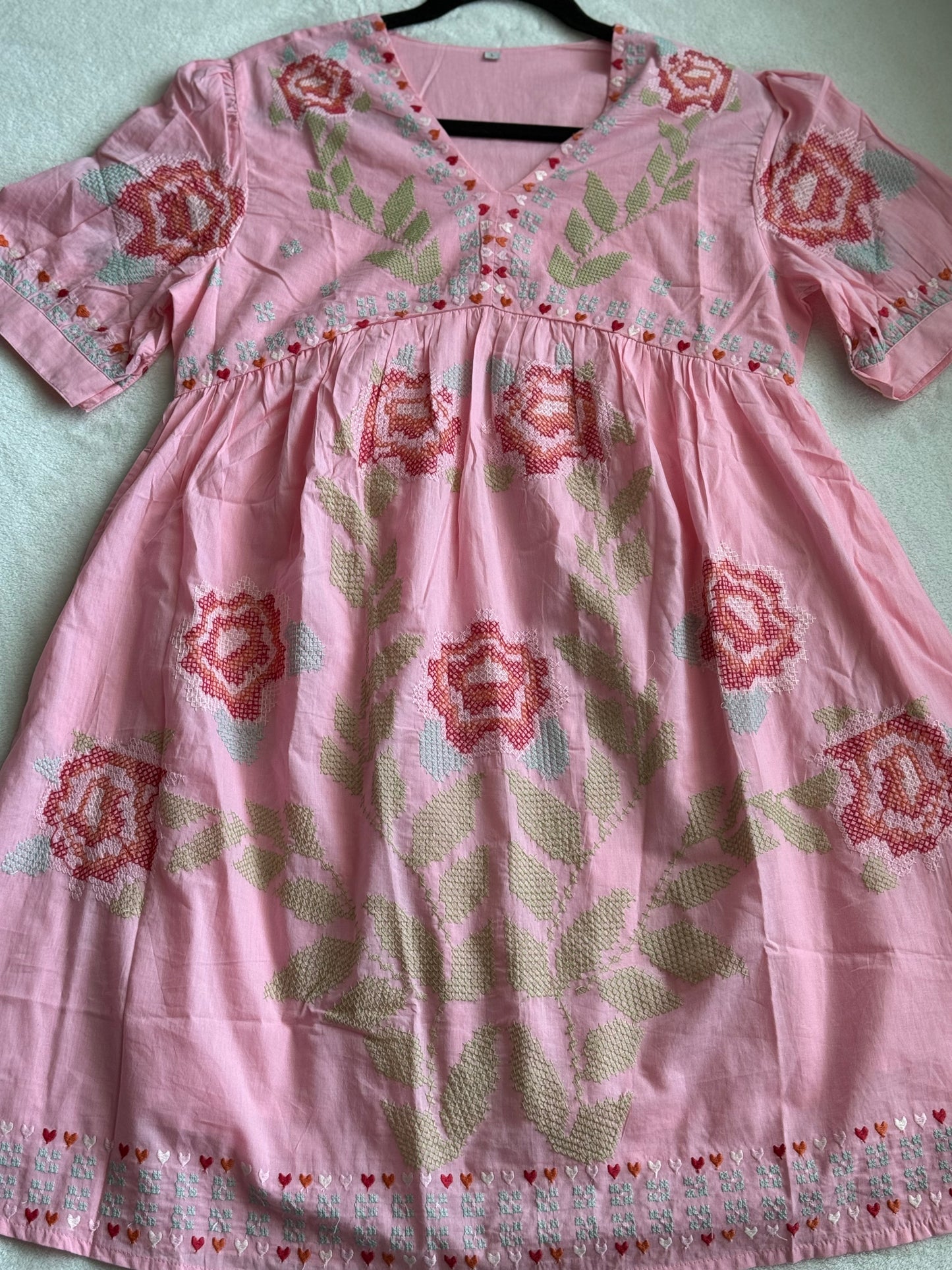 Baby pink cotton short kurti