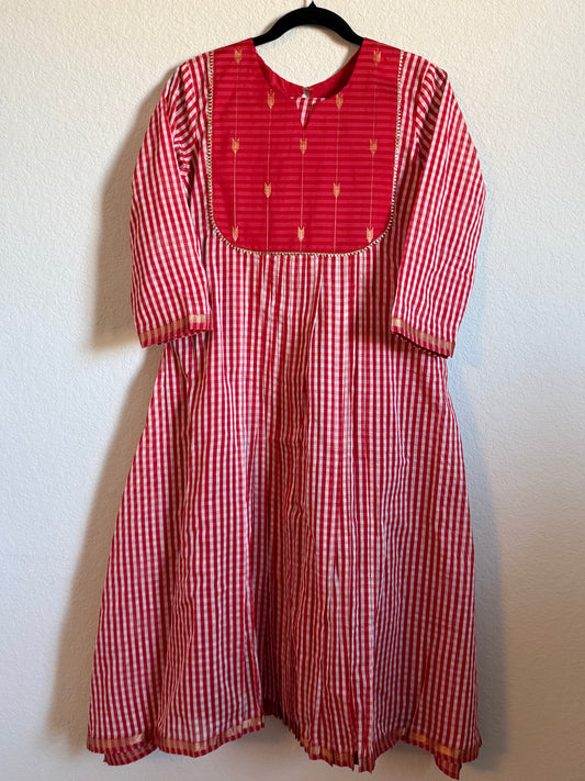 Red Maheshwari Silk Handloom Checks Coord Set