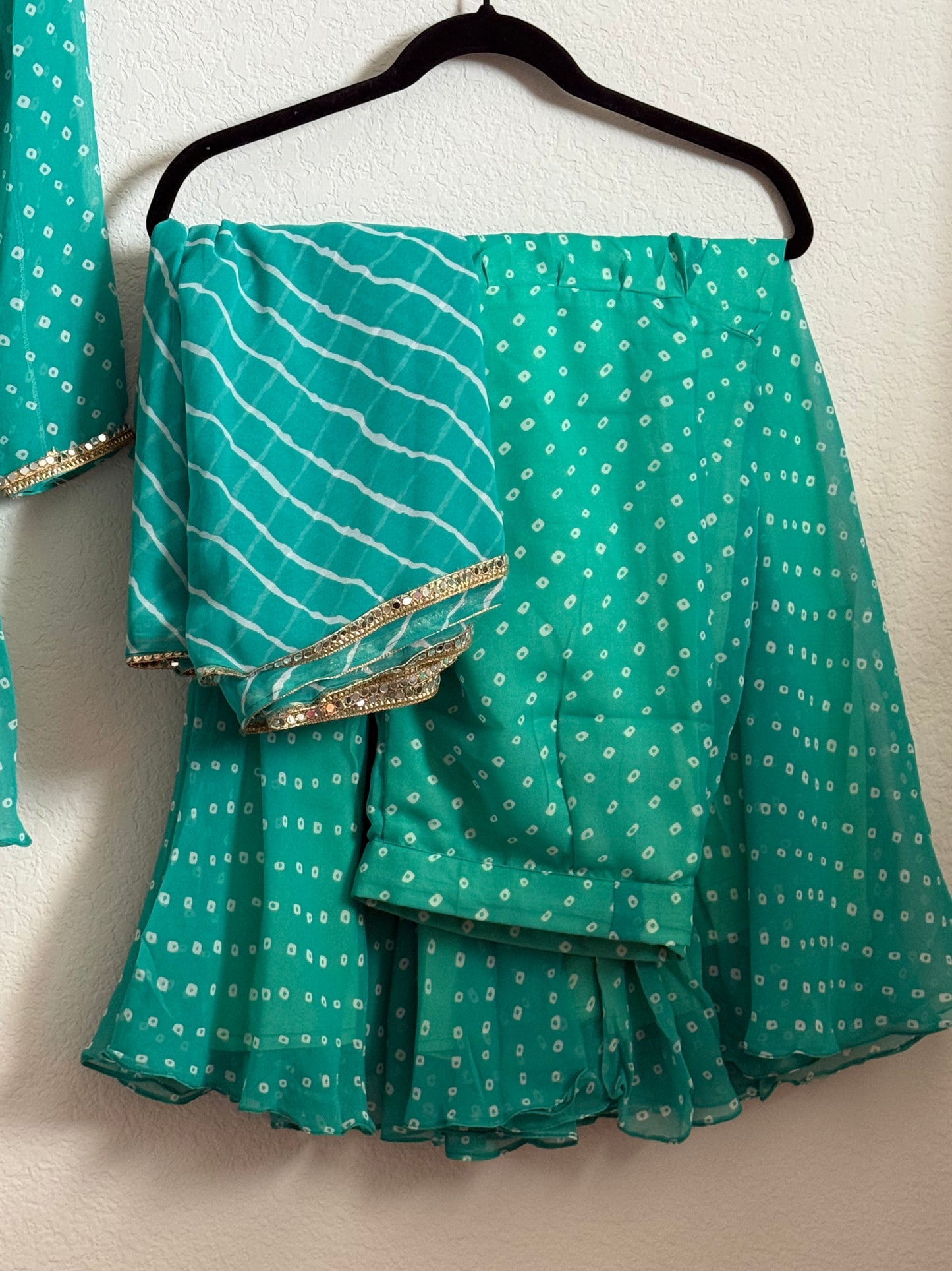 Teal Green Bandhini Handwork Sharara Set