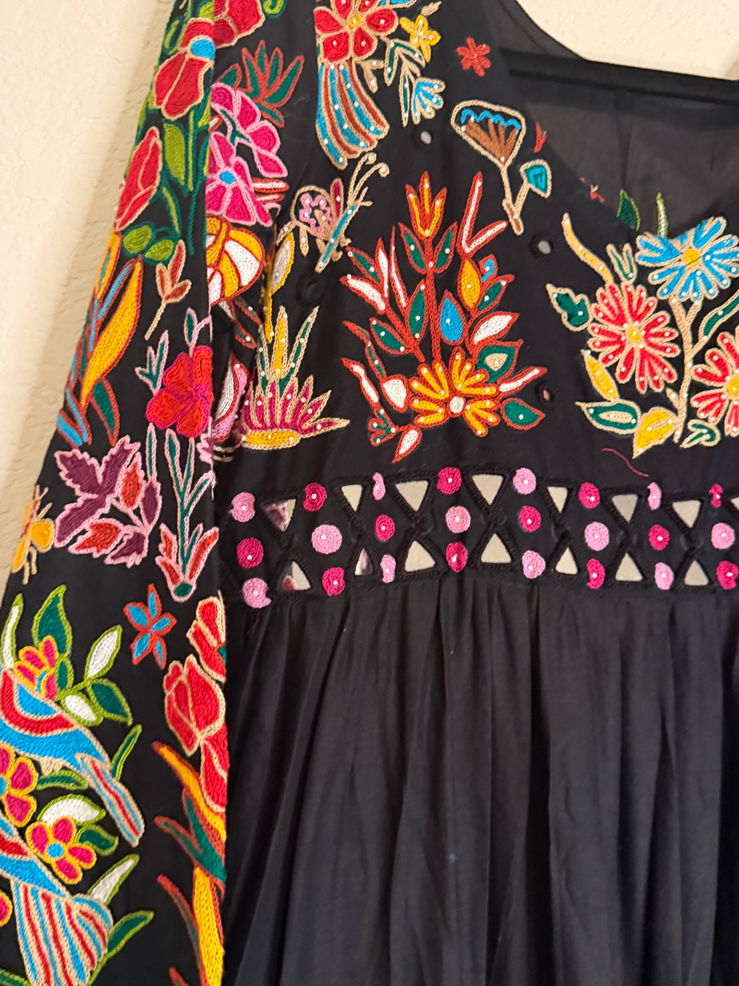 Black Handwork Mirror Work Heavy Flared Anarkali Long Dress