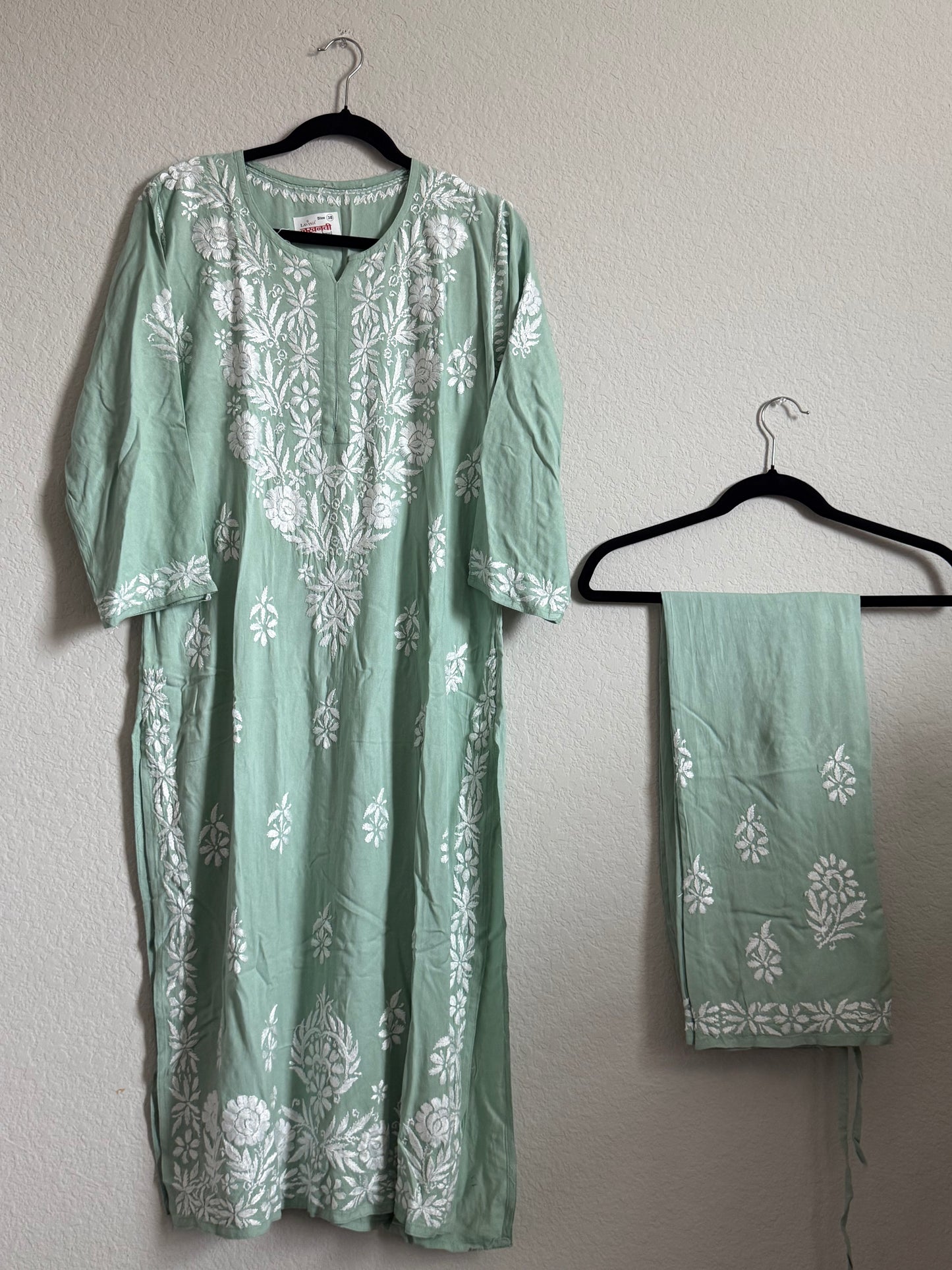Light Green Rayon Chikankari Coord Set - Top with Palazzo
