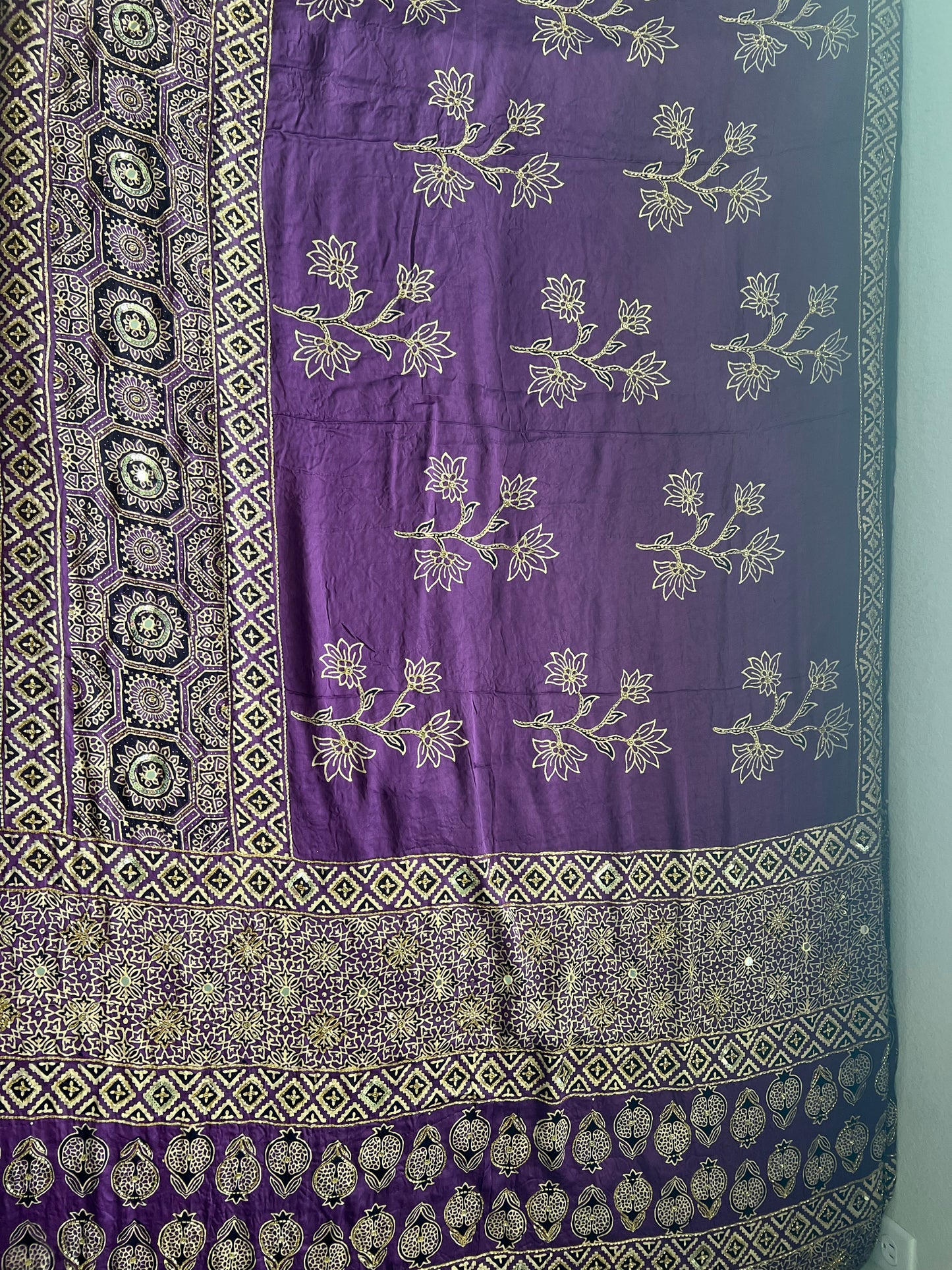 Lavendar Purple Ajrakh Modal Silk Handwork Saree