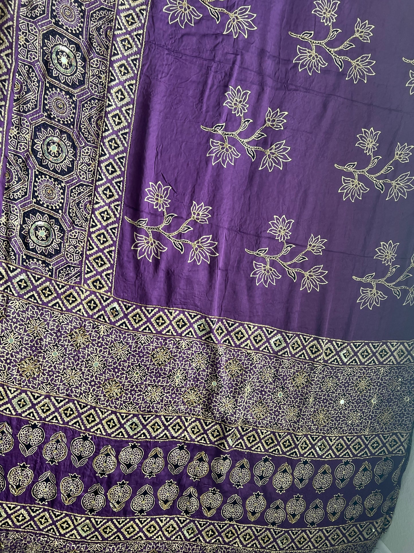 Lavendar Purple Ajrakh Modal Silk Handwork Saree