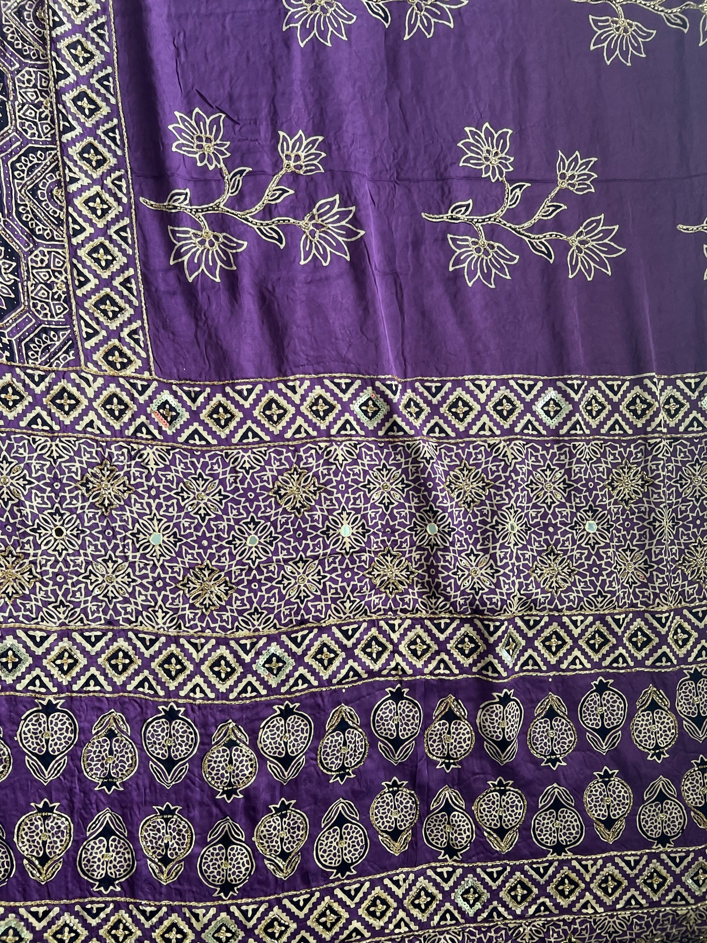 Lavendar Purple Ajrakh Modal Silk Handwork Saree