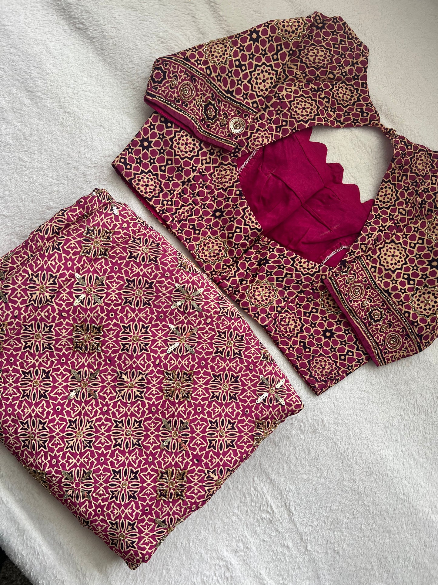Magenta Pink Ajrakh Modal Silk Handwork Saree
