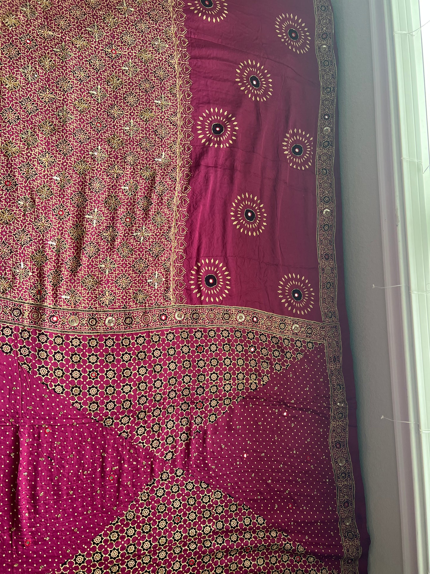 Magenta Pink Ajrakh Modal Silk Handwork Saree