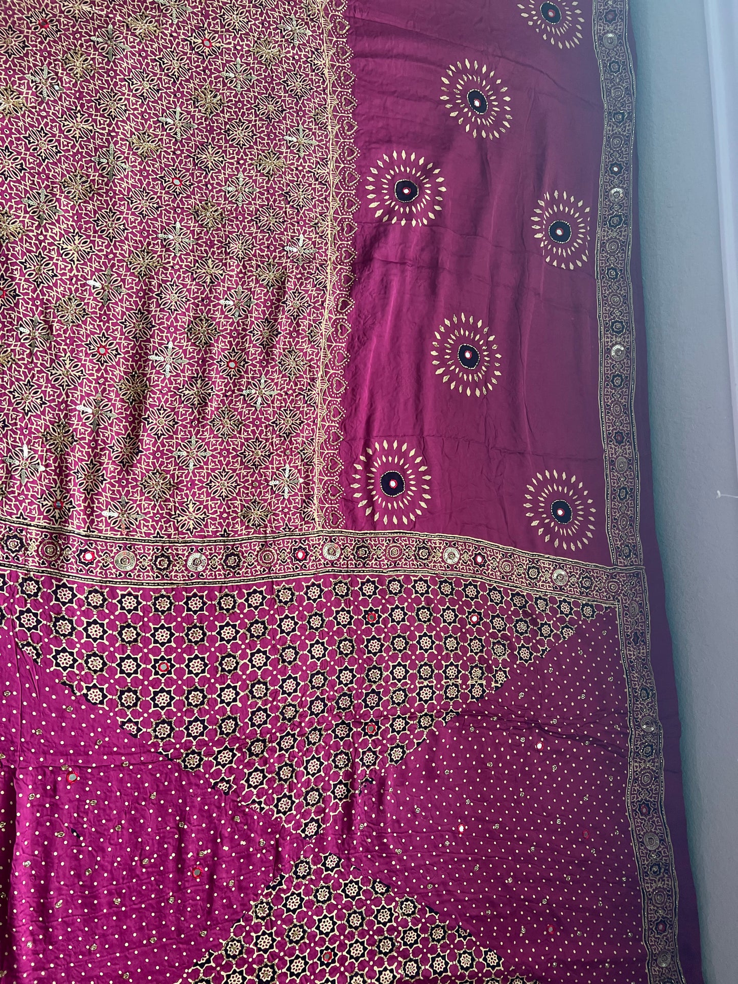 Magenta Pink Ajrakh Modal Silk Handwork Saree