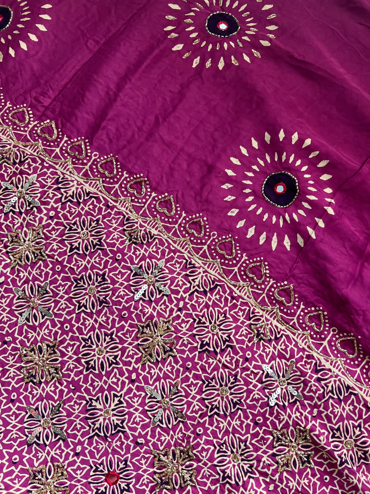 Magenta Pink Ajrakh Modal Silk Handwork Saree
