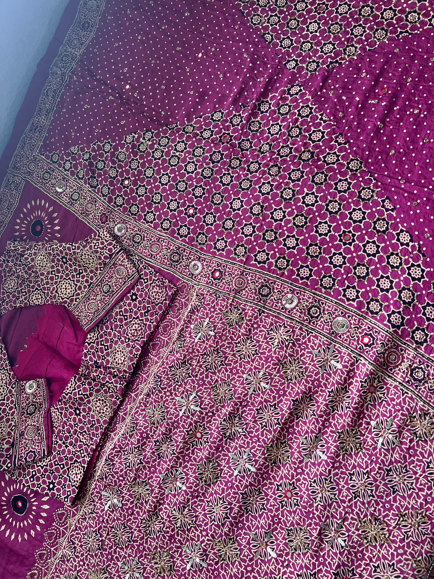 Magenta Pink Ajrakh Modal Silk Handwork Saree