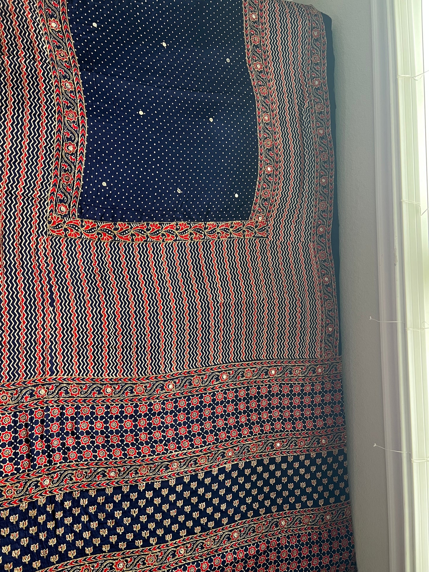 Navy Blue Ajrakh Modal Silk Handwork Saree