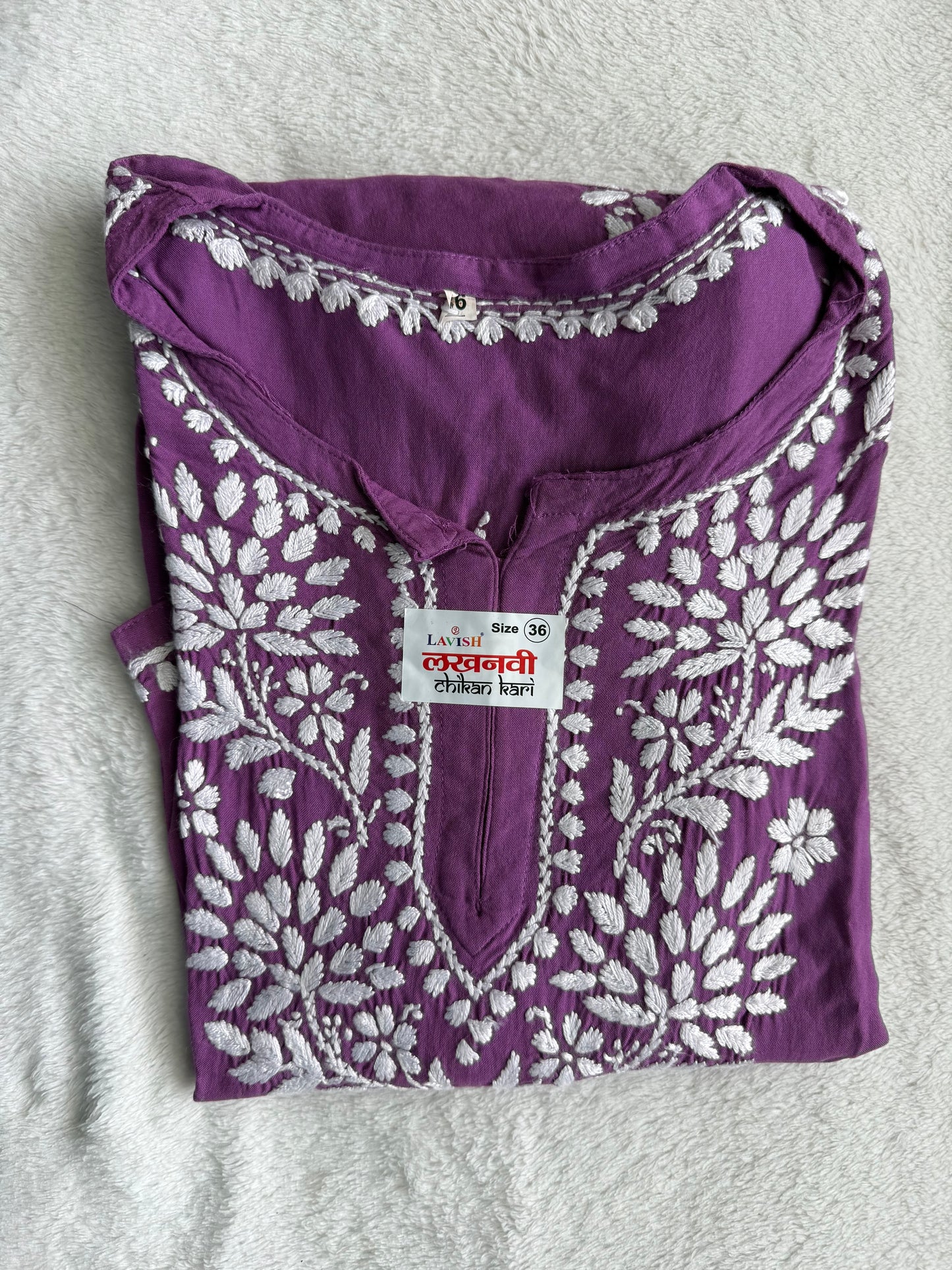 Magenta Rayon Chikankari Short Kurti
