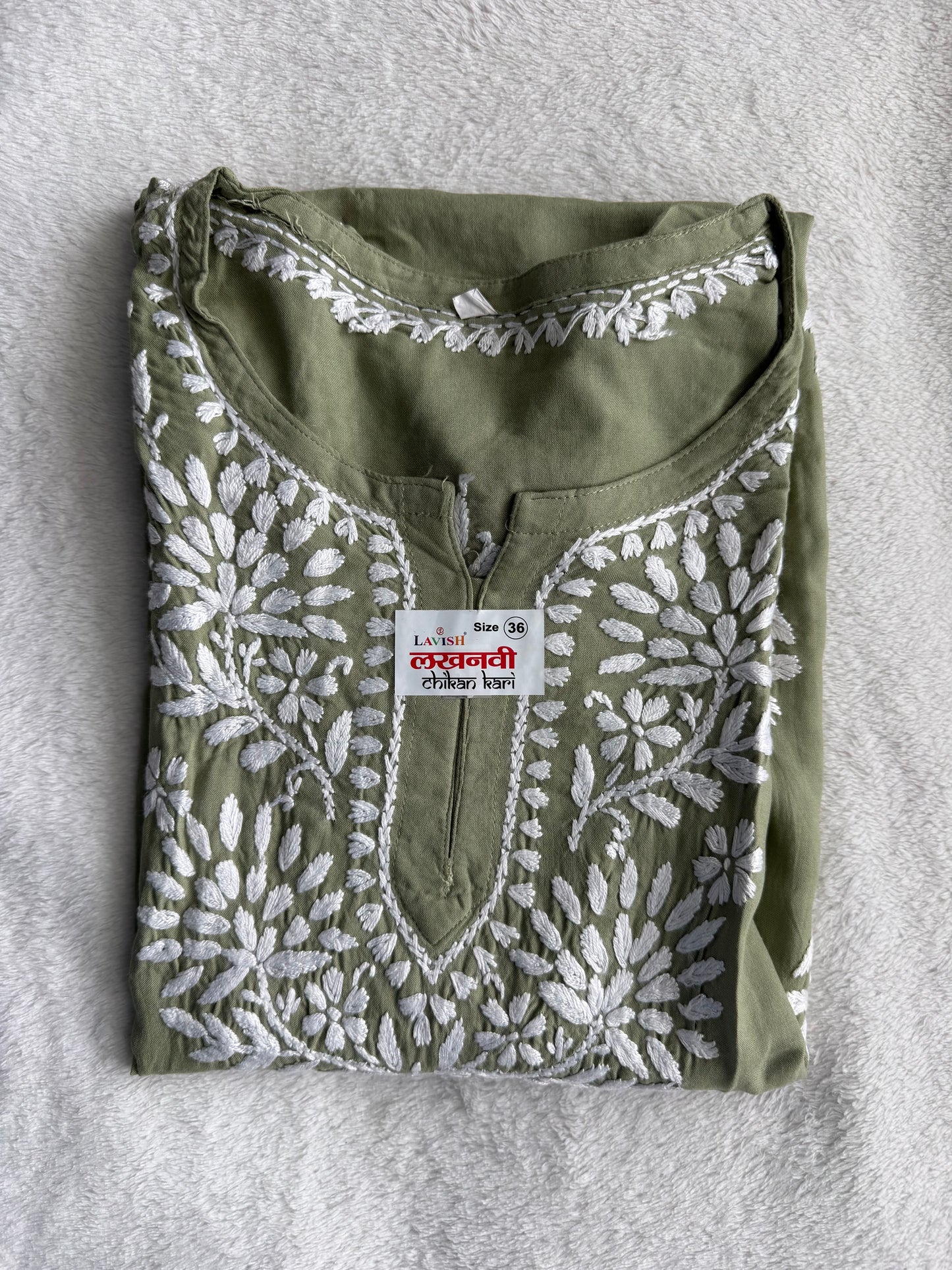 Light Green Rayon Chikankari Short Kurti