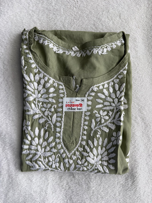 Light Green Rayon Chikankari Short Kurti
