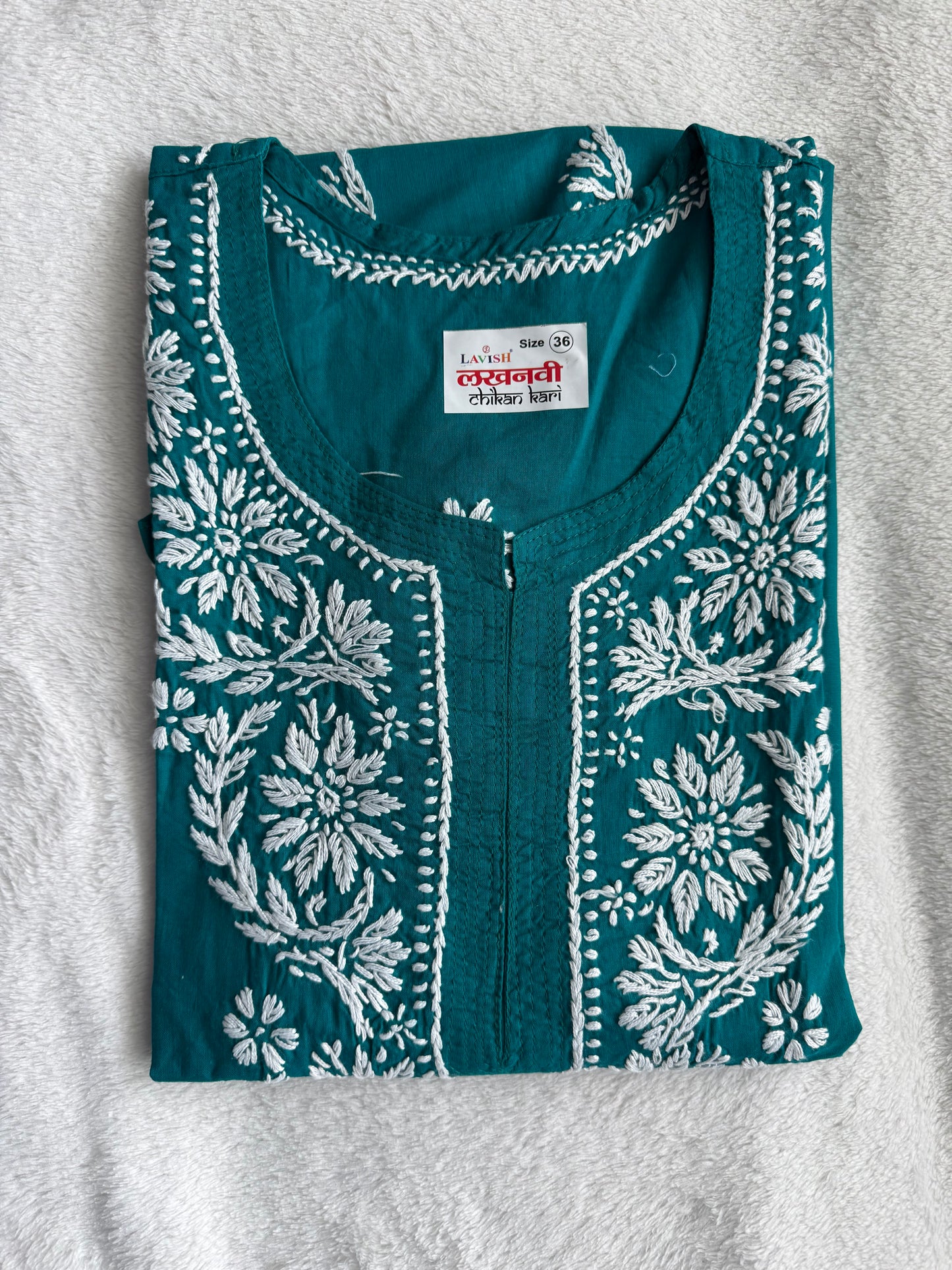Teal Green Cotton Chikankari Short Kurti