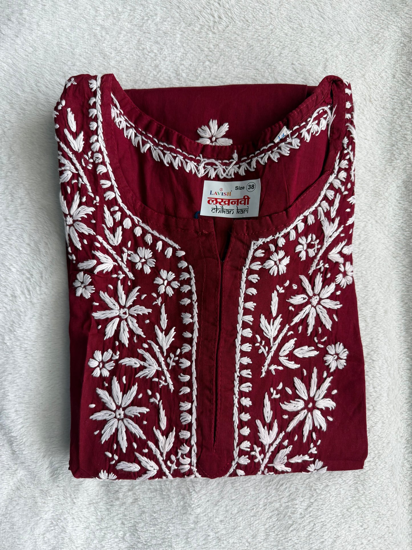 Maroon Cotton Chikankari Short Kurti