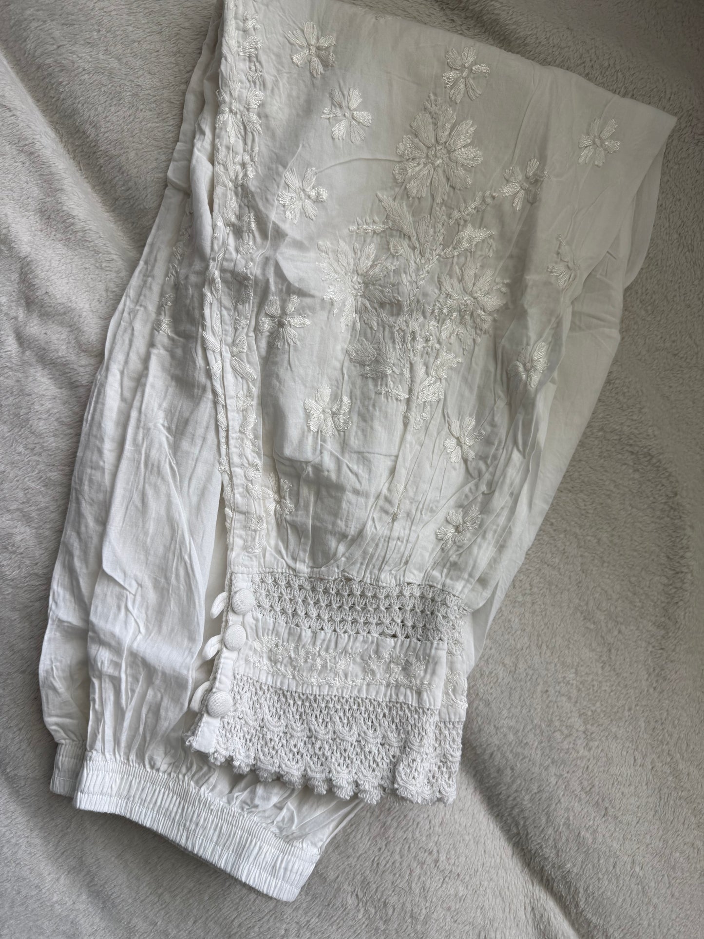 White Chikankari Farshi Salwar Pant - Button Detailing