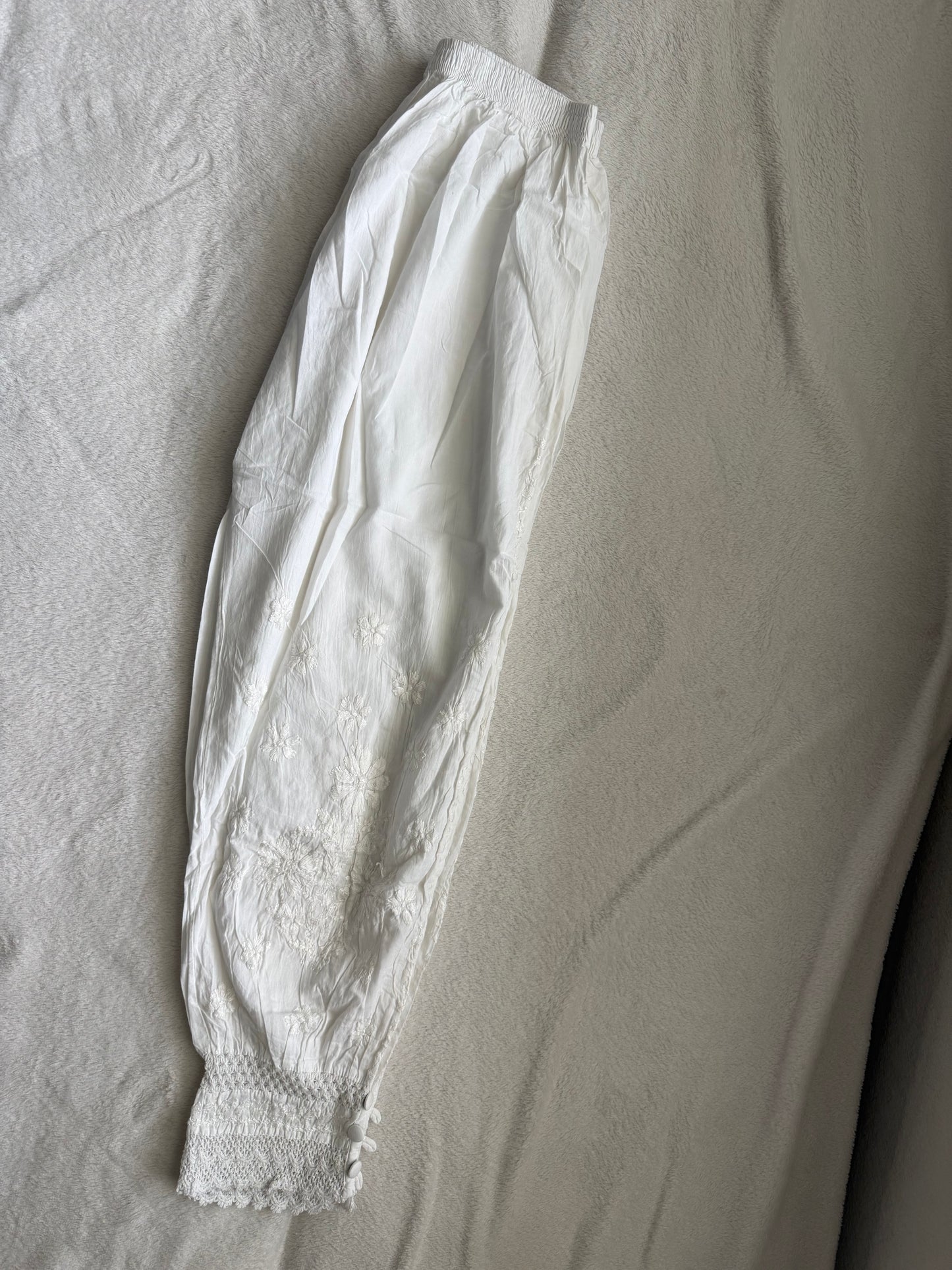 White Chikankari Farshi Salwar Pant - Button Detailing