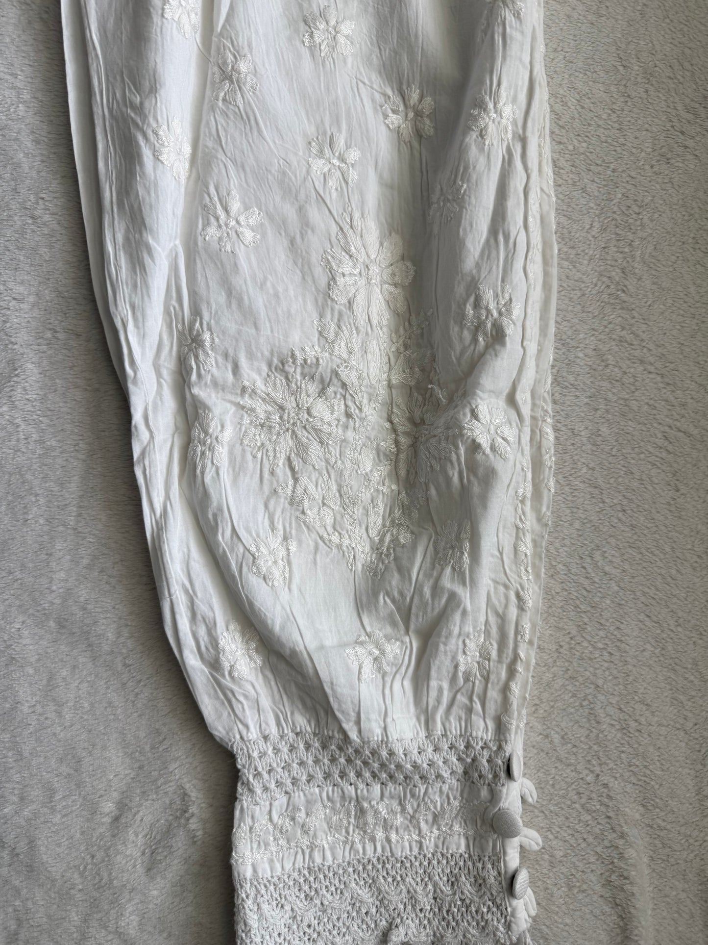 White Chikankari Farshi Salwar Pant - Button Detailing