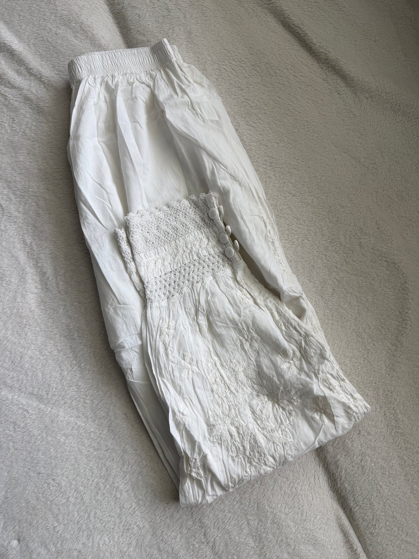 White Chikankari Farshi Salwar Pant - Button Detailing