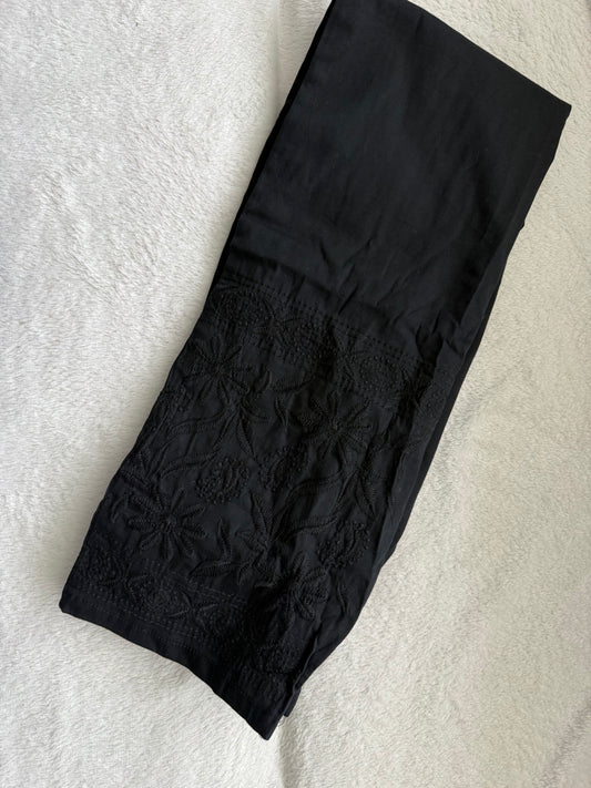 Black Chikankari Straight Cut Cotton Pant